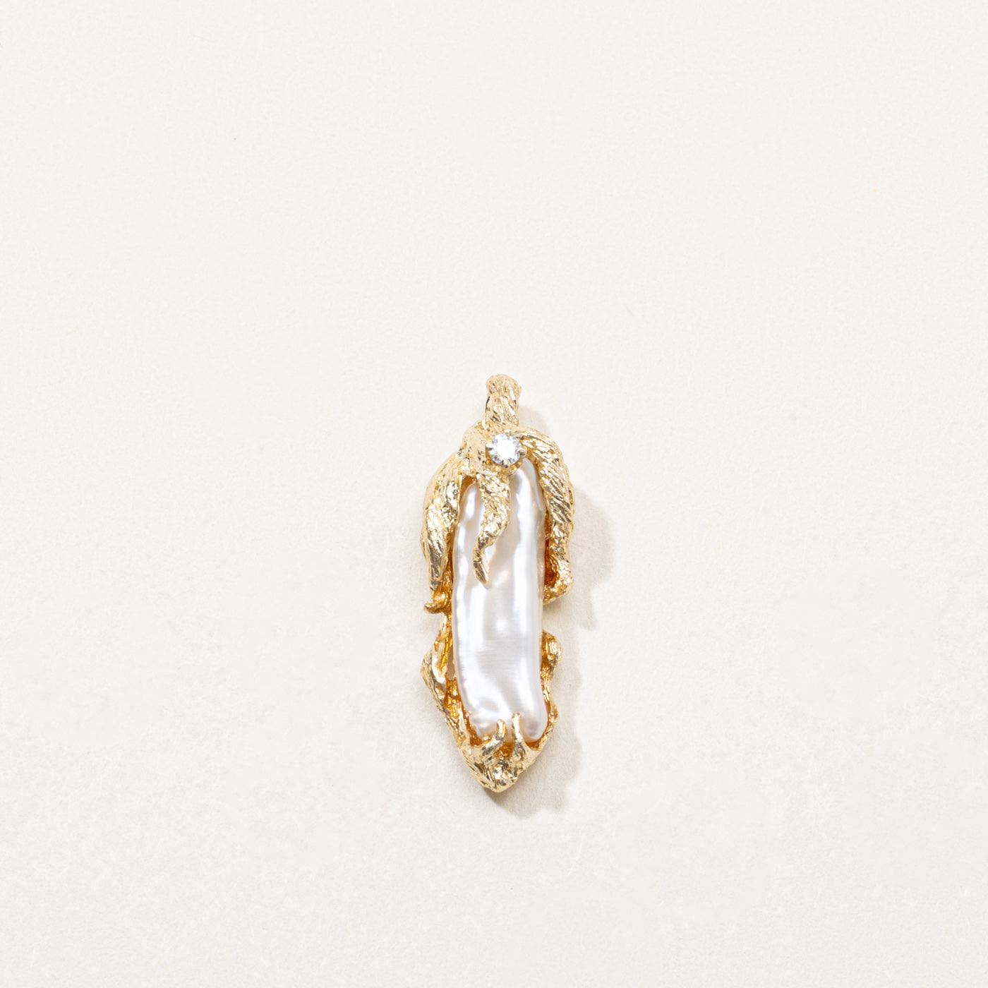 14k Baroque Pearl & Diamond Pendant