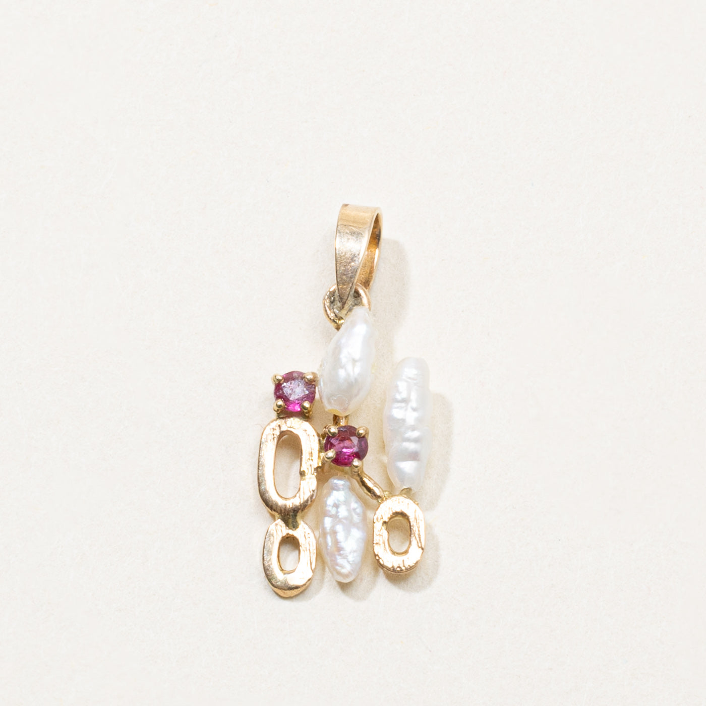 14k Ruby & Pearl Abstract Cluster Pendant