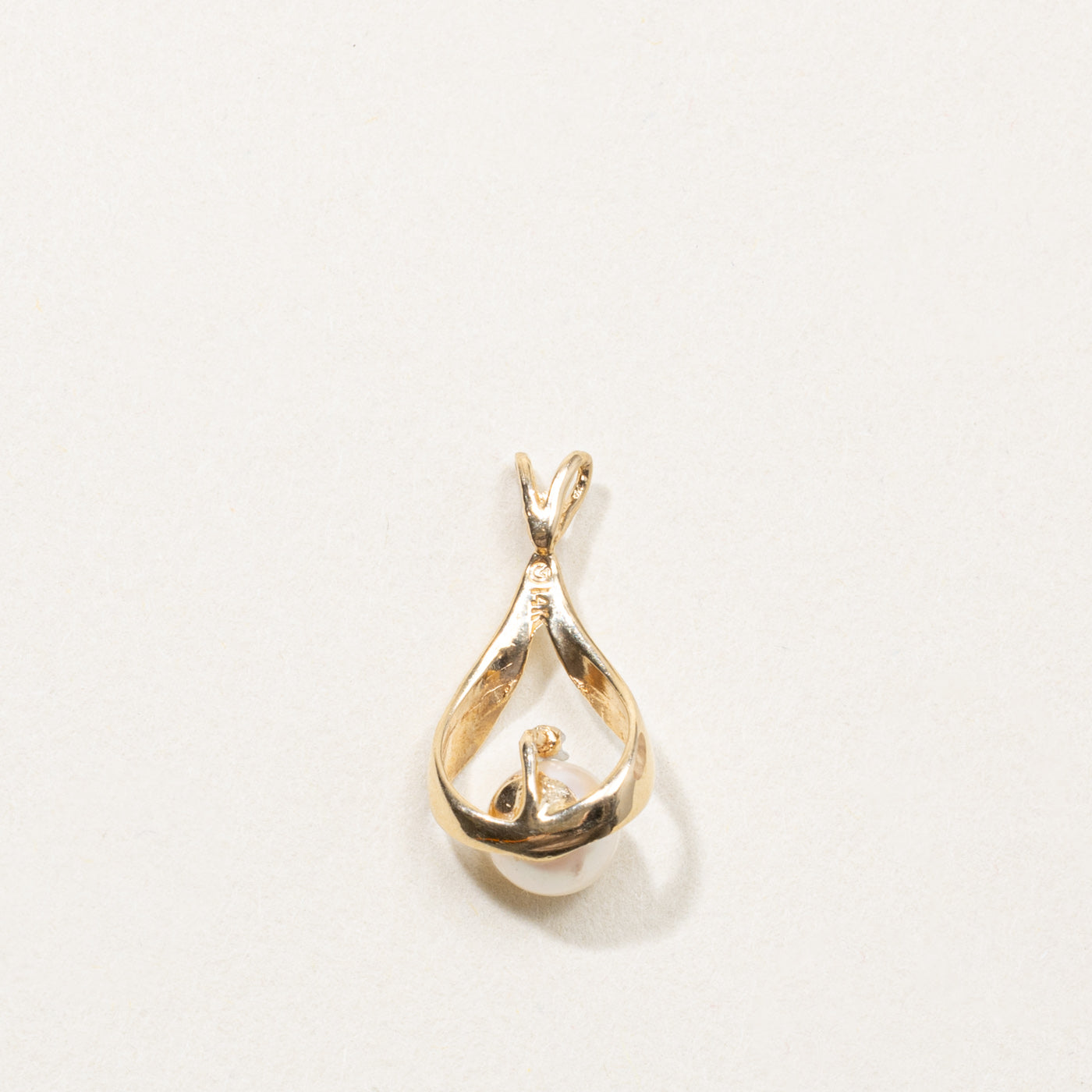 14k Dangling Pearl & Diamond Pendant