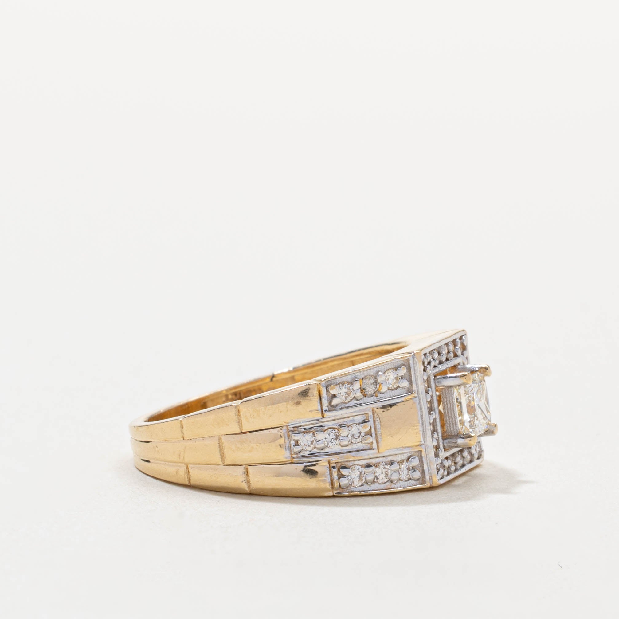 GIA Princess Cut Diamond Open Halo Geometric Ring | GIA 0.50ct VS2 J, 0.31ctw | SZ 9.75