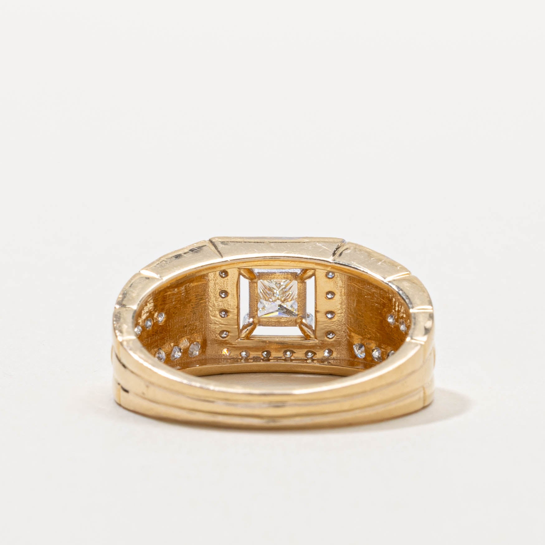 GIA Princess Cut Diamond Open Halo Geometric Ring | GIA 0.50ct VS2 J, 0.31ctw | SZ 9.75