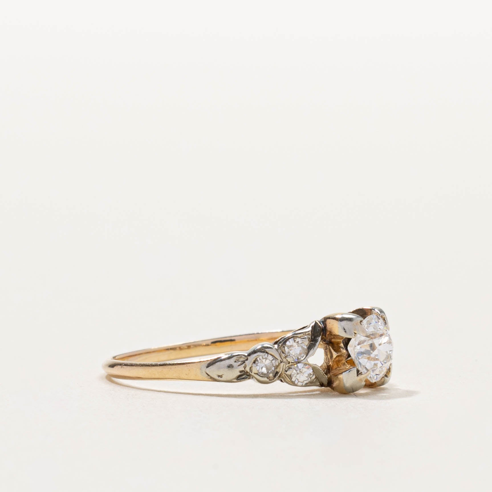 14k Old European Cut Diamond Floral Ring | 0.50ct SI1 G/H, 0.10ctw | SZ 6.5