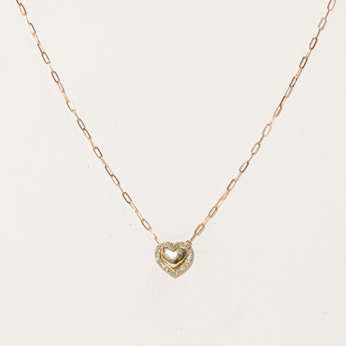 18k Diamond Halo Puffed Heart Pendant Necklace | 15"