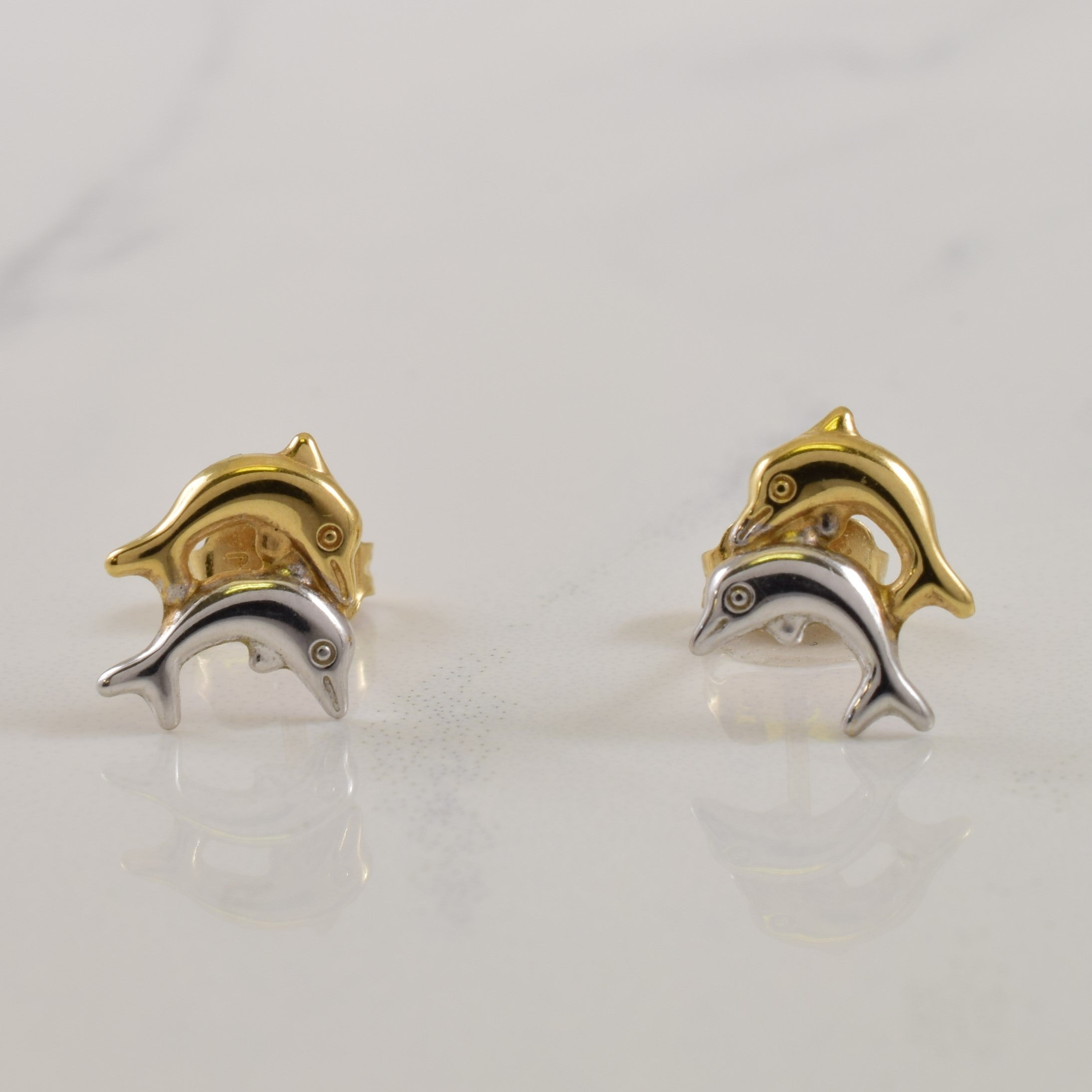 Boucles d'oreilles à clous double dauphin bicolores |