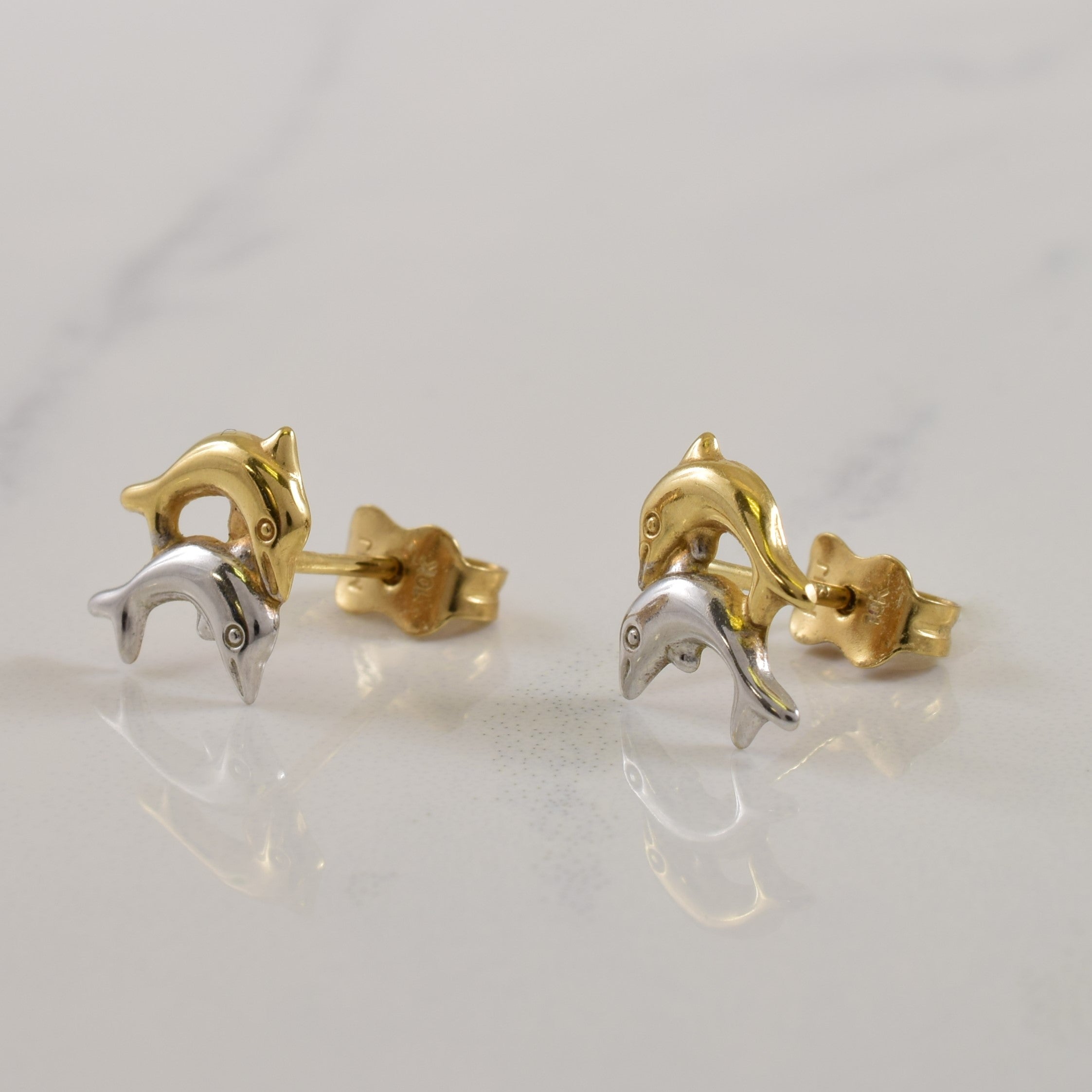 Boucles d'oreilles à clous double dauphin bicolores |