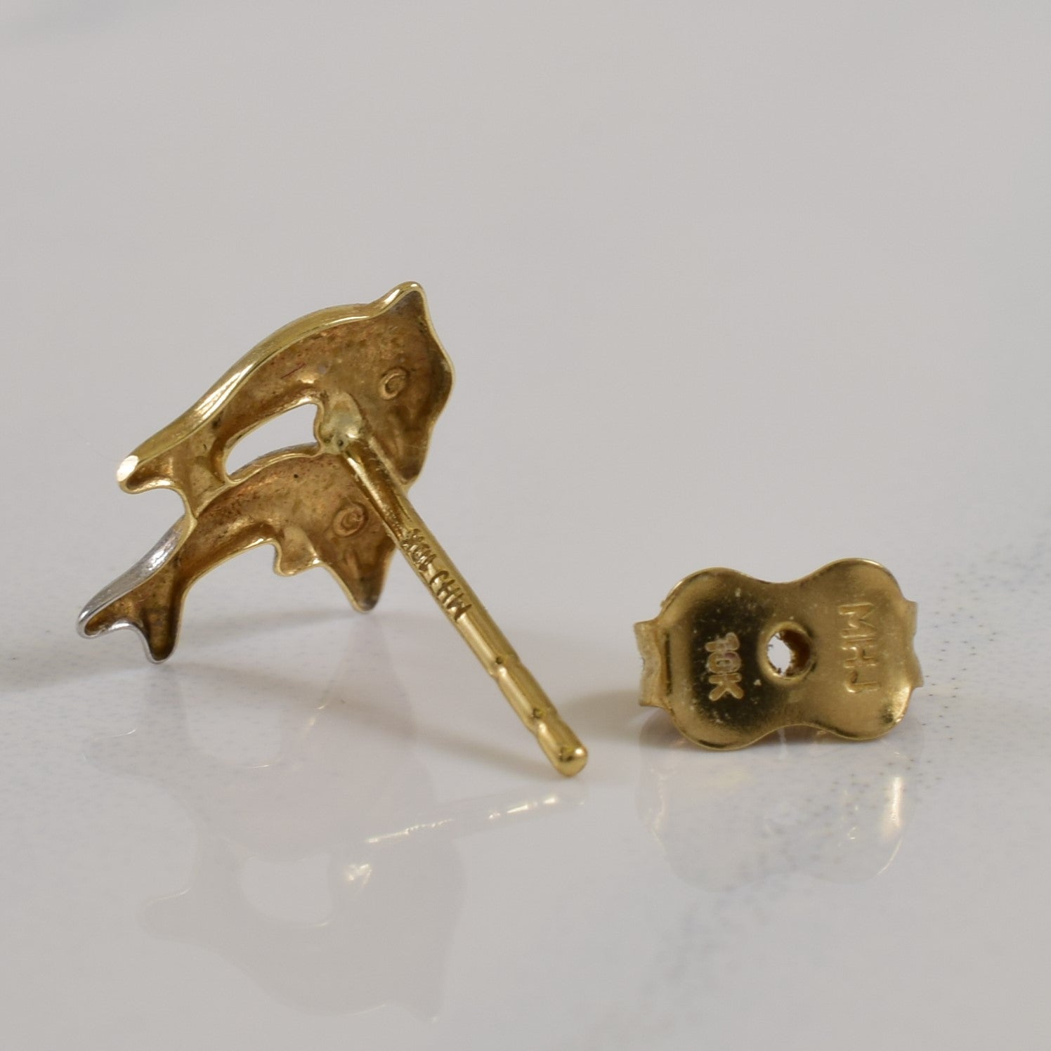 Boucles d'oreilles à clous double dauphin bicolores |