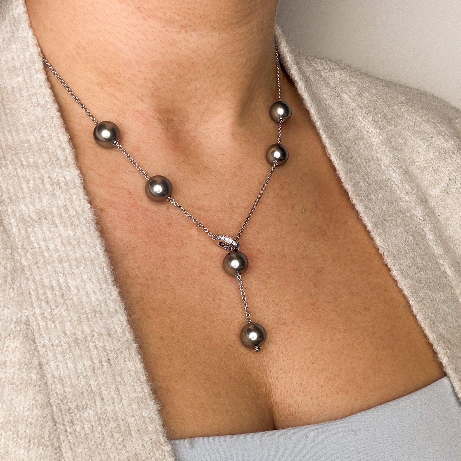 'Mikimoto' Pearls in Motion Black South Sea Pearl and Diamond Necklace | 10.5mm, 0.20ctw |