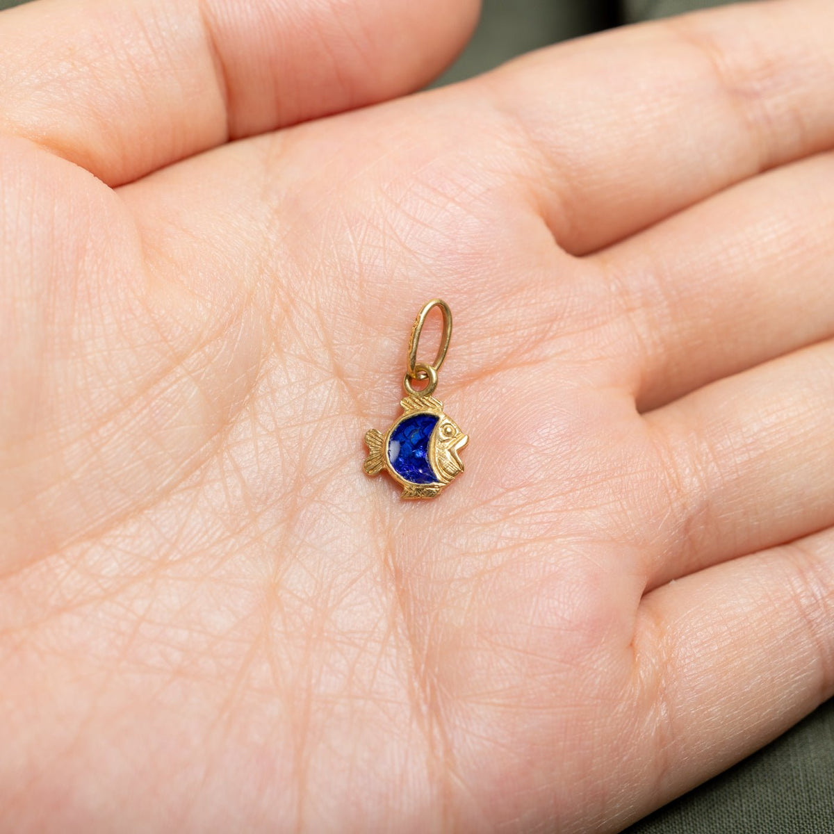 18k Yellow Gold Enamel Fish Charm