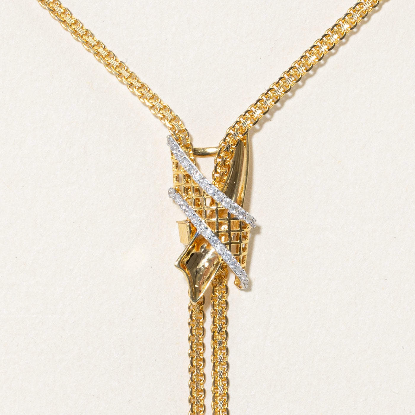 18k Two Tone Accent Diamond Bolo-Style Necklace | 26"