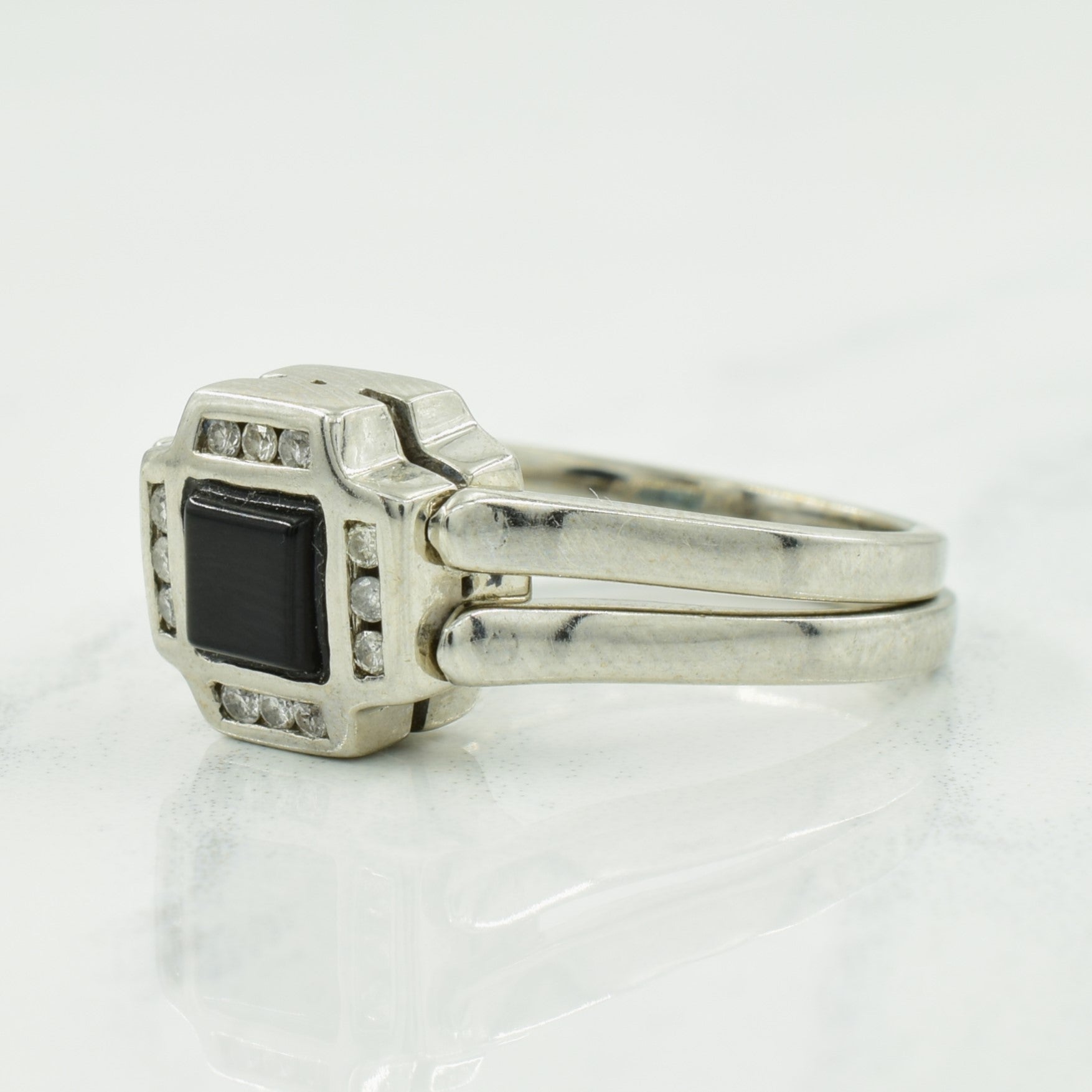 Black Onyx, Enhanced Blue & Natural Diamond Reversible Ring | 0.50ct, 0.33ctw, 0.24ctw | SZ 7-8|