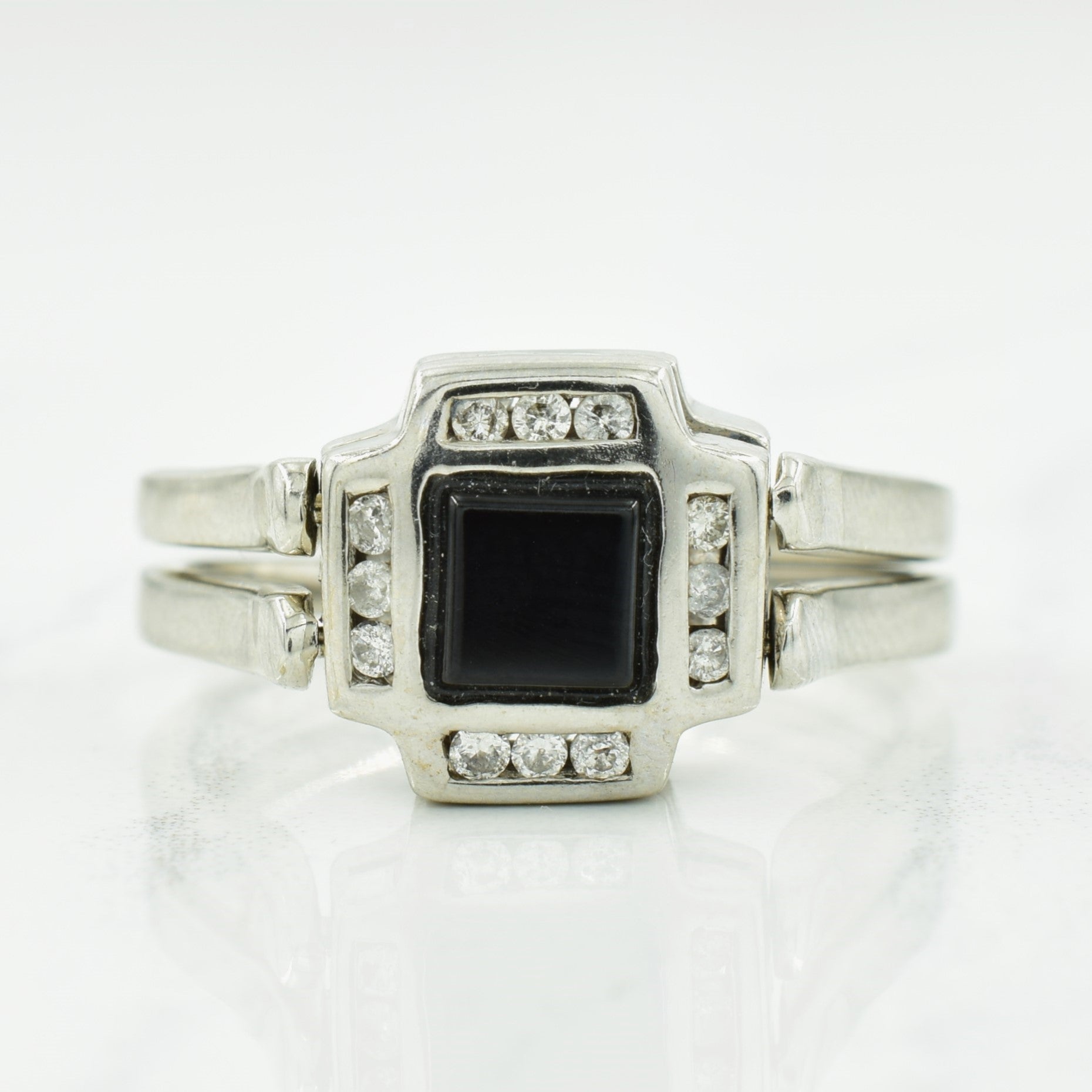 Black Onyx, Enhanced Blue & Natural Diamond Reversible Ring | 0.50ct, 0.33ctw, 0.24ctw | SZ 7-8|