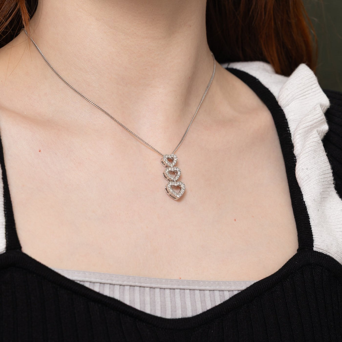 14k Pave Set Diamond Open Heart Drop Pendant | 0.45ctw