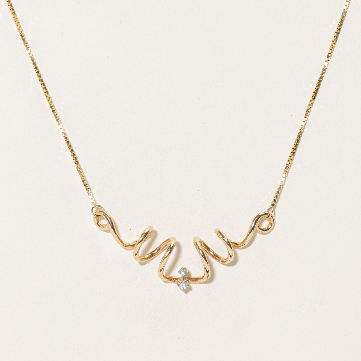 14k Two Stone Diamond Abstract Swirl Pendant Necklace | 14"
