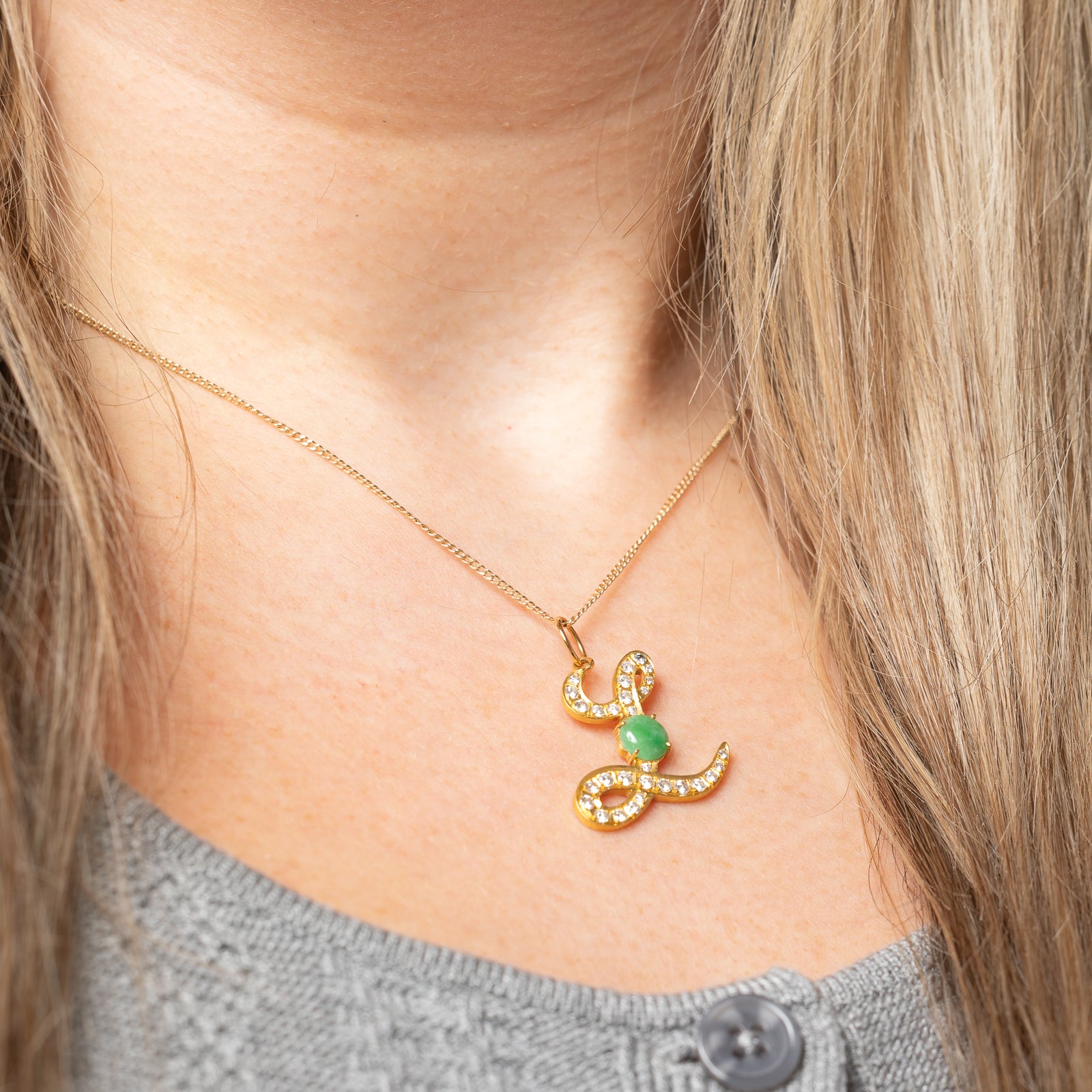 Jadeite & Diamond Cursive 'L' Pendant | 0.80ct, 0.56ctw |