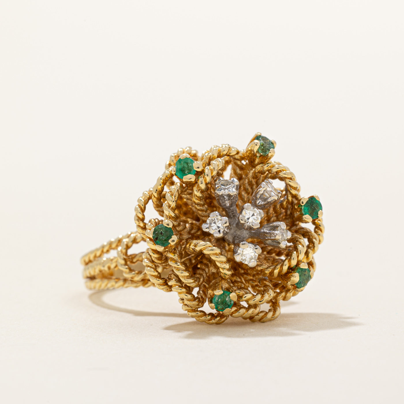 Diamond & Emerald Flower Ring | 0.15ctw, 0.15ctw | SZ 5.75 |