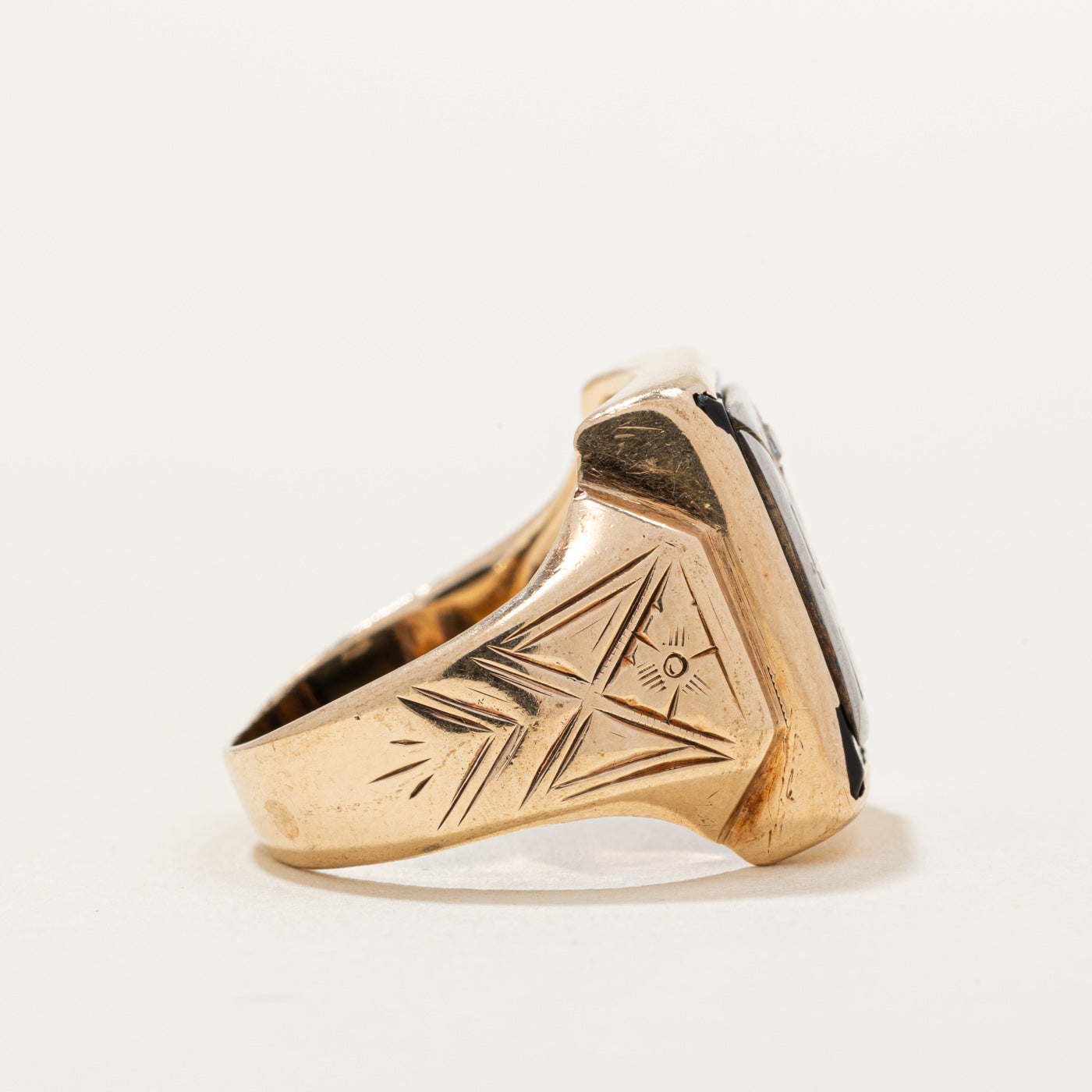 Black Onyx & Diamond 'GRA' Initial Ring | 3.00ct, 0.02ct | SZ 7 |