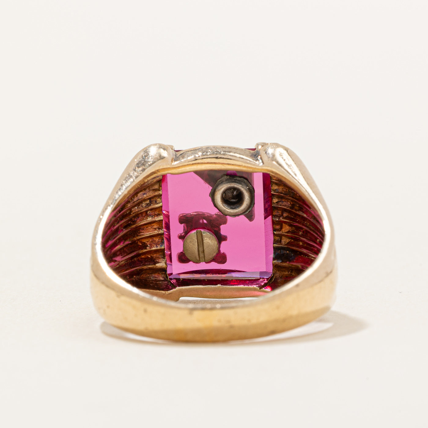 Synthetic Ruby & Natural Diamond 'M' Signet Ring | 3.50ct, 0.01ct | SZ 7.25 |
