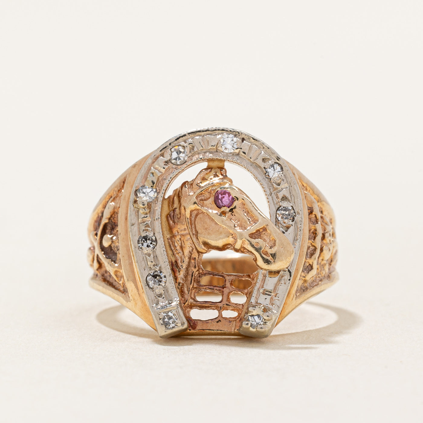Diamond & Ruby Horse Portrait Ring | 0.05ctw, 0.01ct | SZ 6.25 |