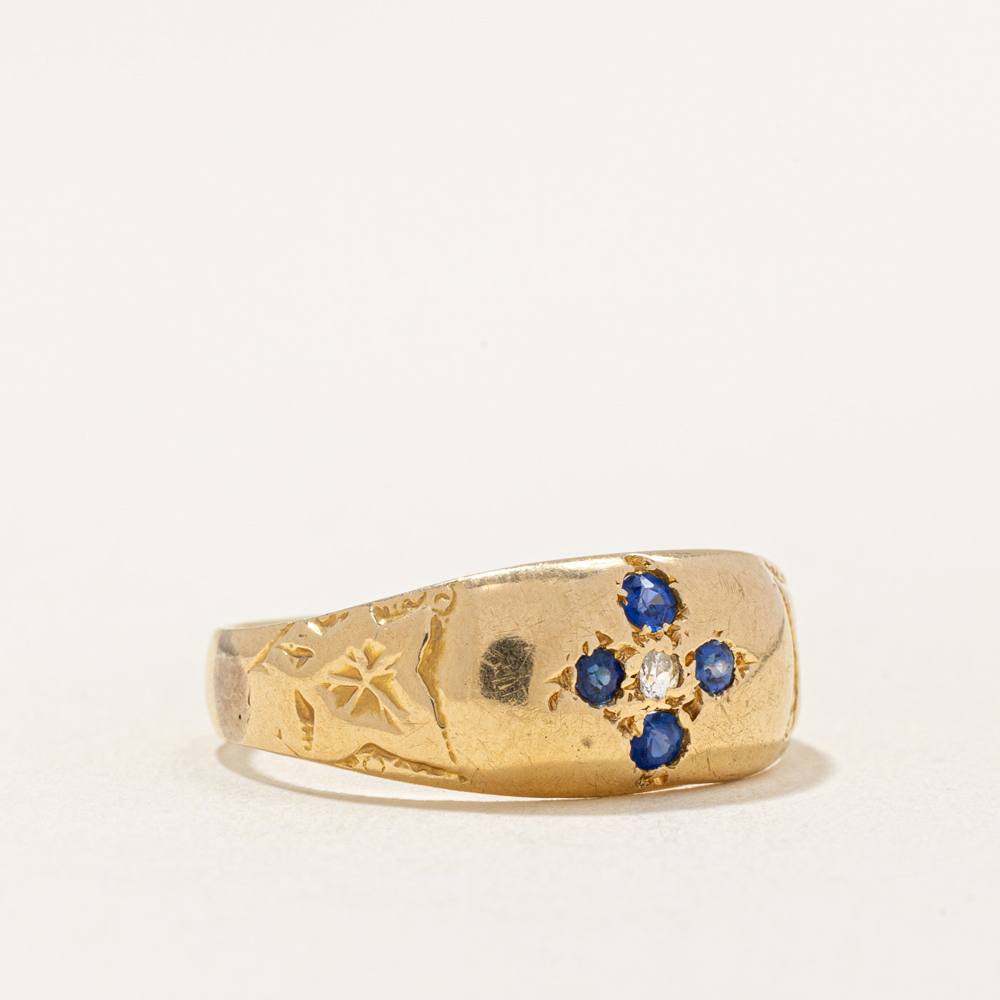 Flush Set Sapphire & Diamond Ring | 0.08ctw, 0.02ct | SZ 7 |