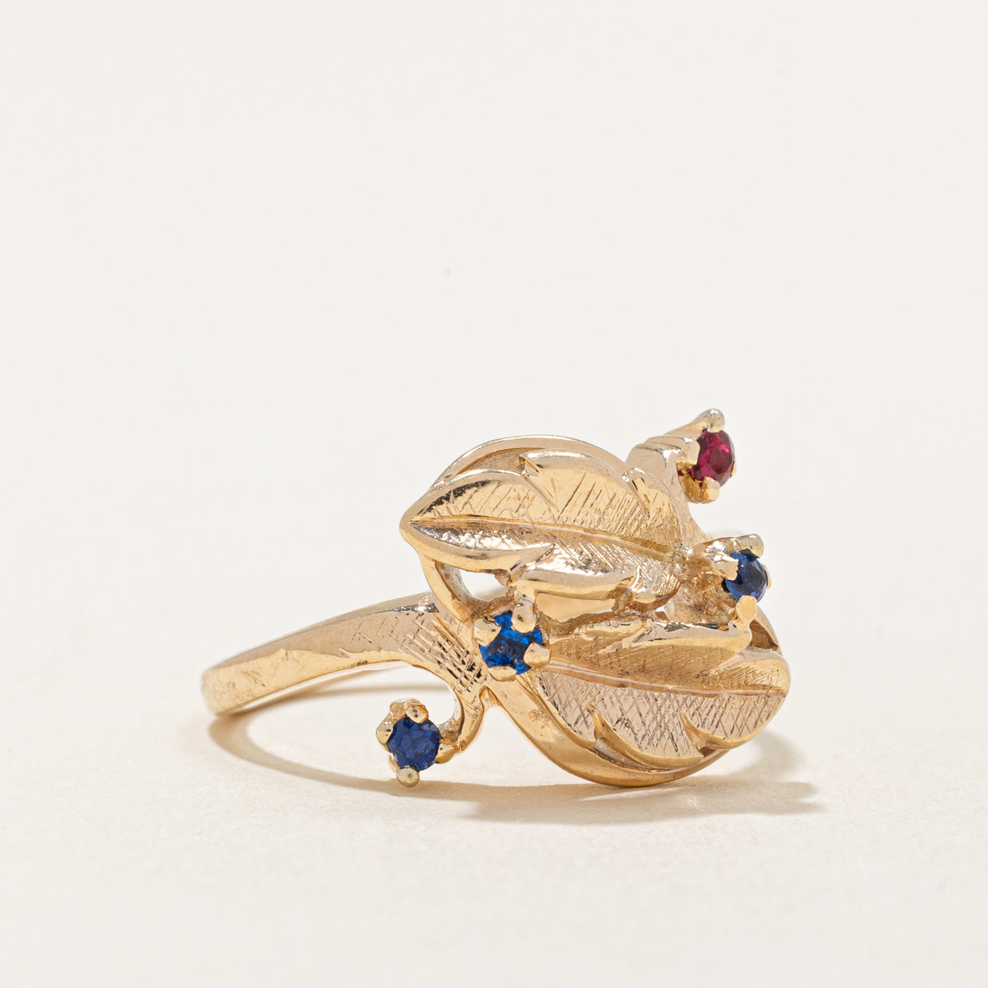 Synthetic Ruby & Sapphire Leaf Ring | 0.10ctw | SZ 5.75 |