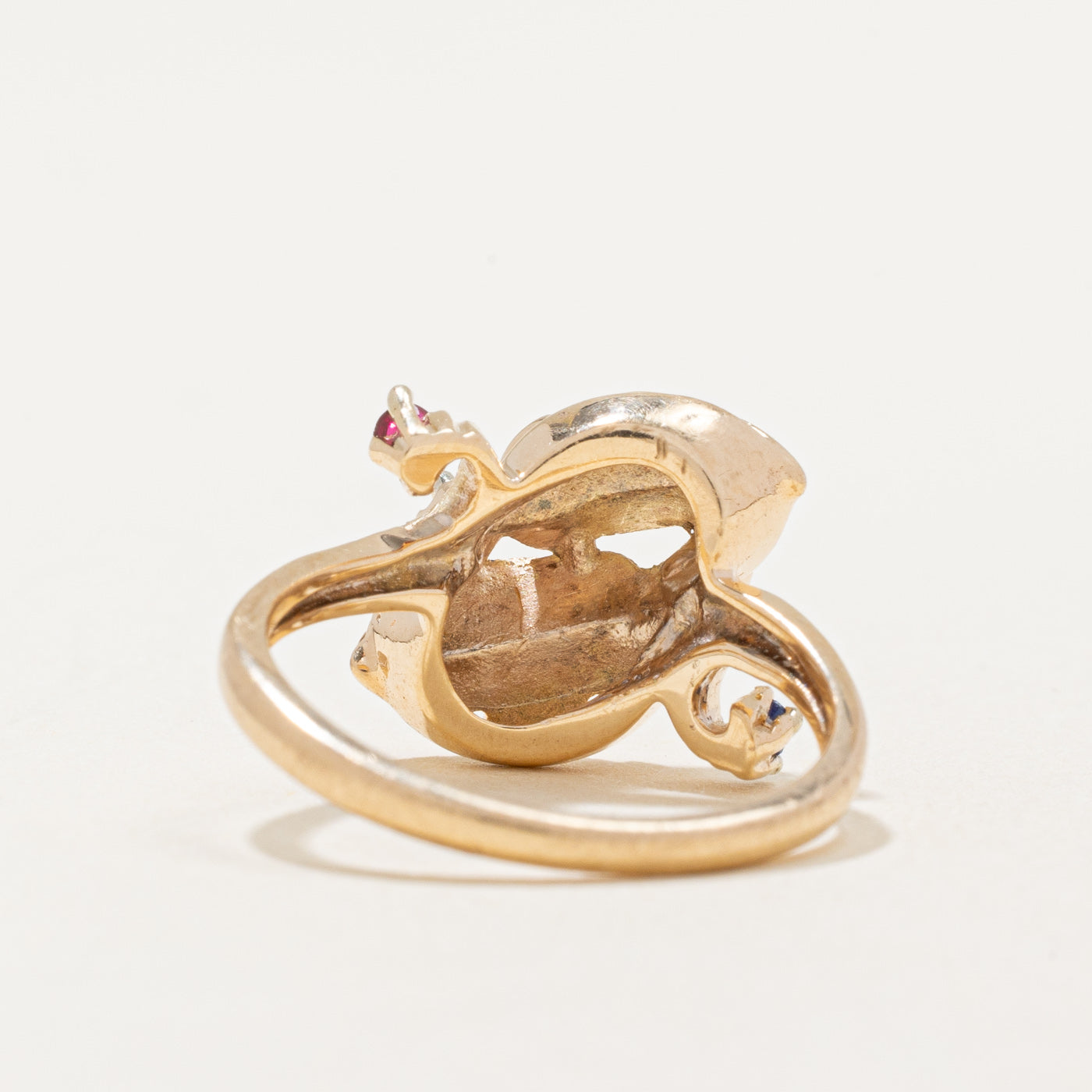 Synthetic Ruby & Sapphire Leaf Ring | 0.10ctw | SZ 5.75 |