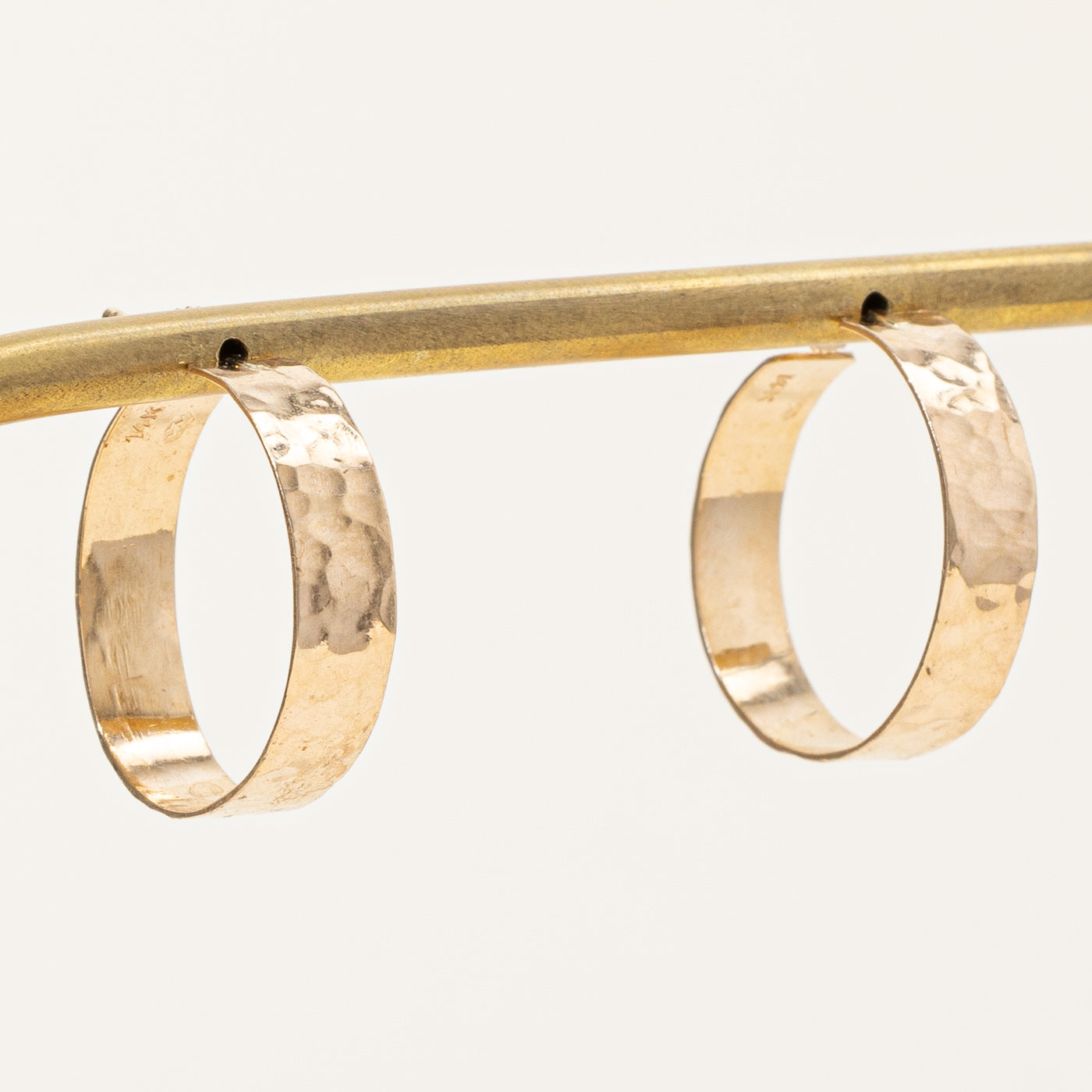 14k Yellow Gold Hammered Hoop Earrings