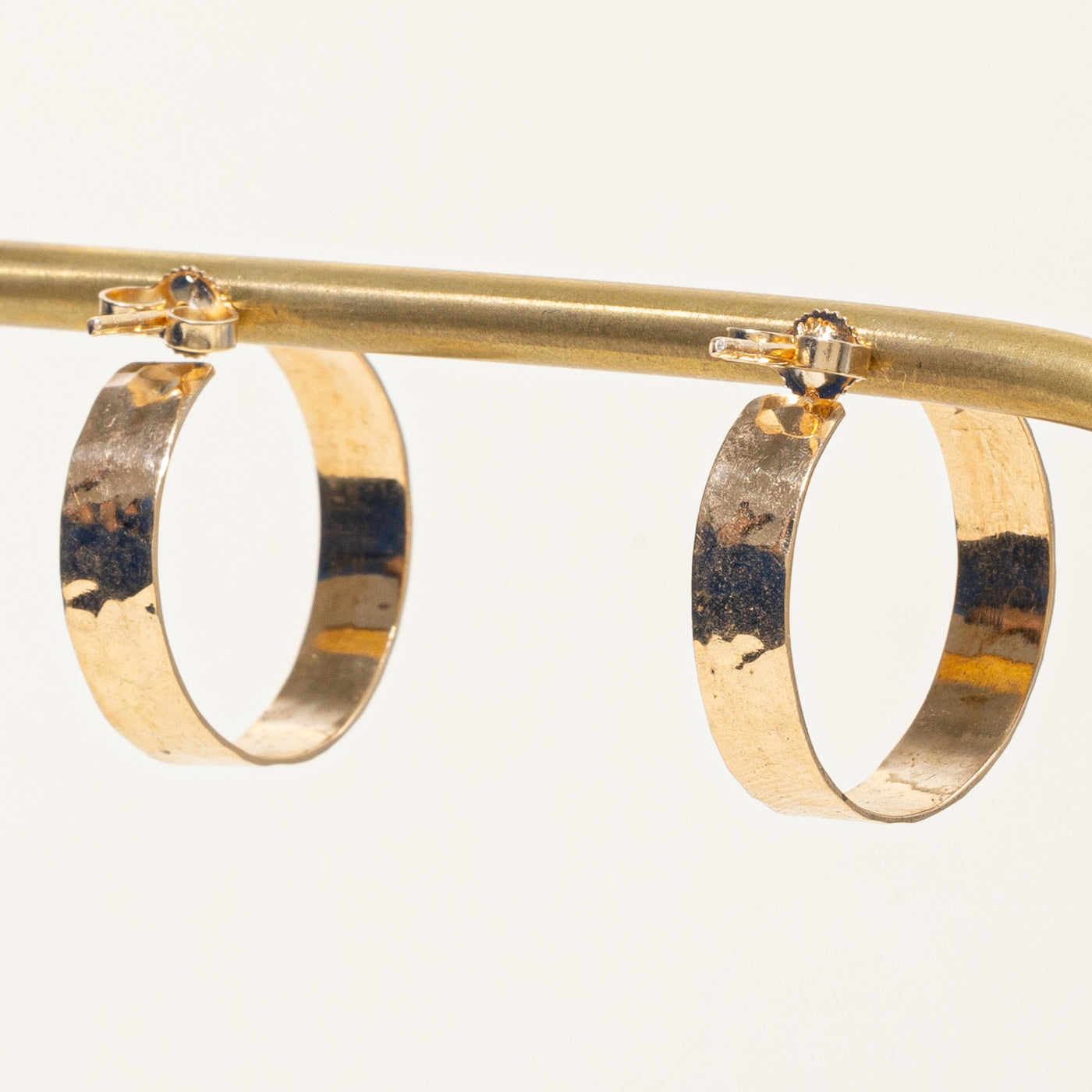 14k Yellow Gold Hammered Hoop Earrings