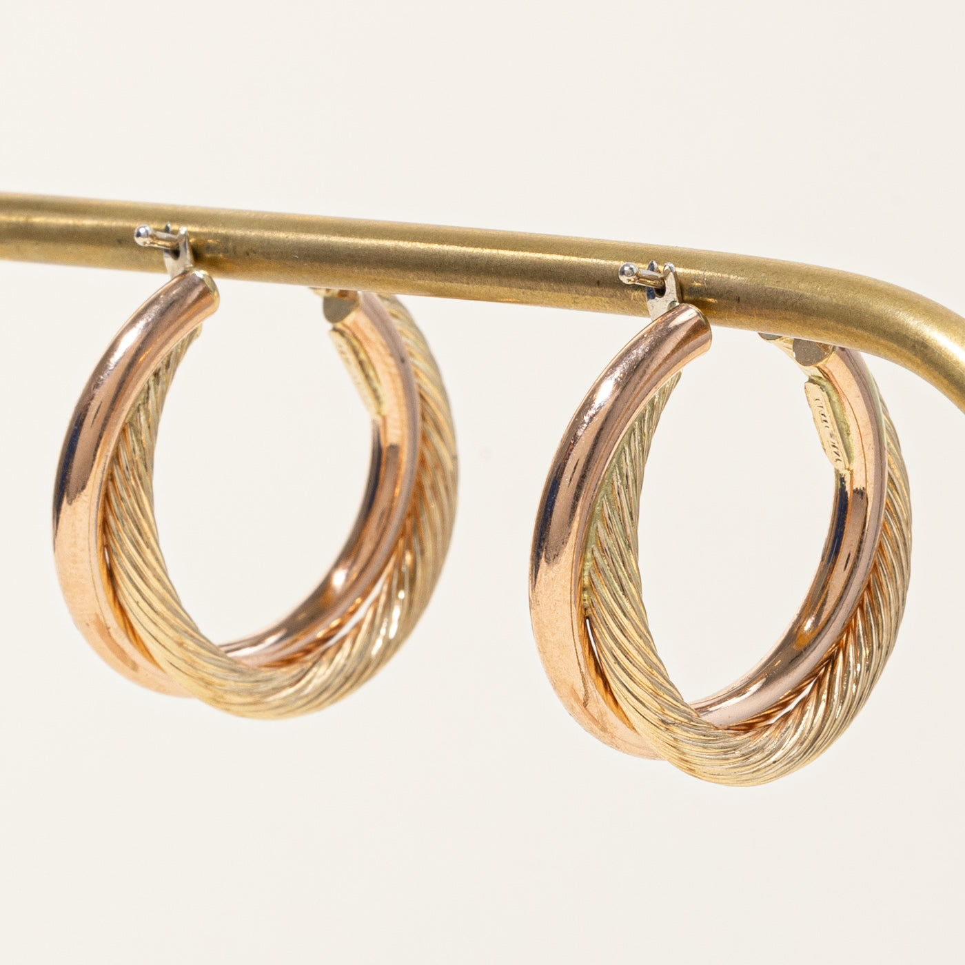 14k Two Tone Gold Twisted Hoop Earrings