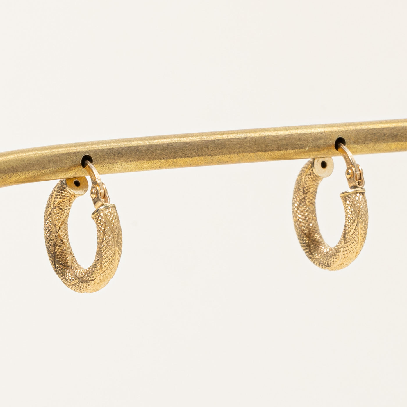 18k Yellow Gold Textured Hoop Earrings