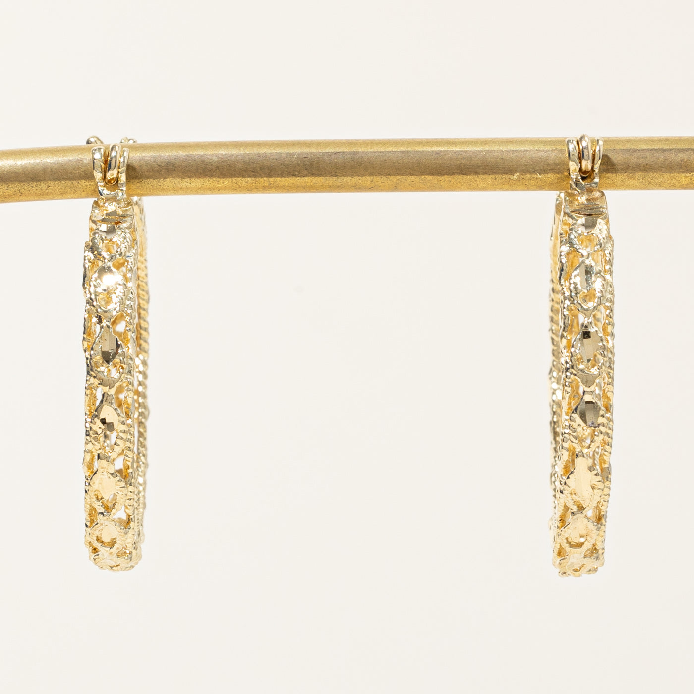 14k Yellow Gold Textured Hoop Earrings