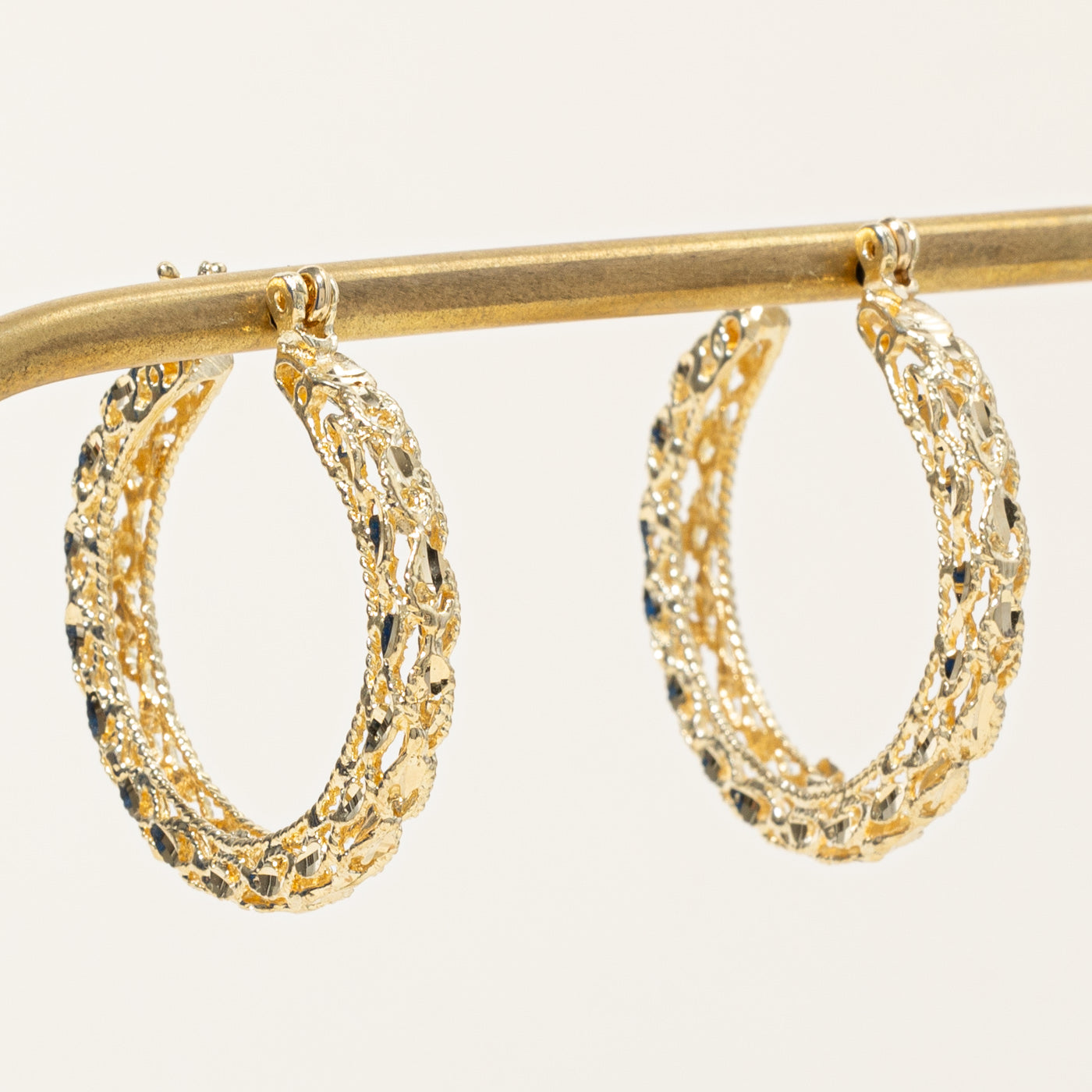 14k Yellow Gold Textured Hoop Earrings