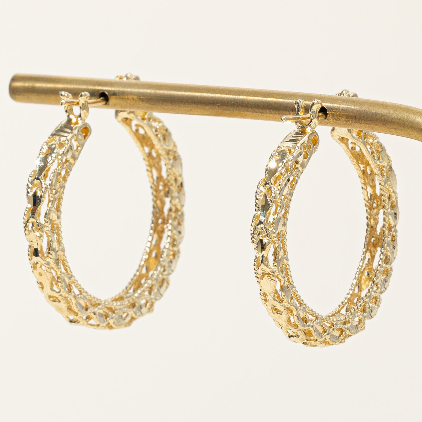 14k Yellow Gold Textured Hoop Earrings