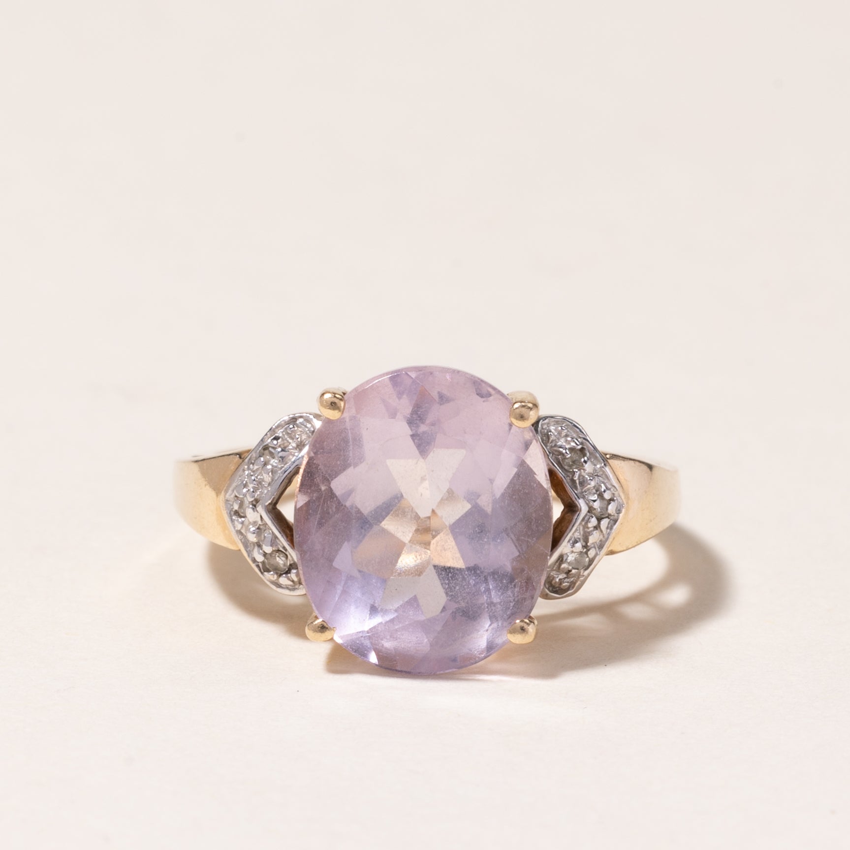 10K Yellow Gold Pink Quartz & Diamond Ring | 4.12ct, 0.02ctw | SZ 5.25 |