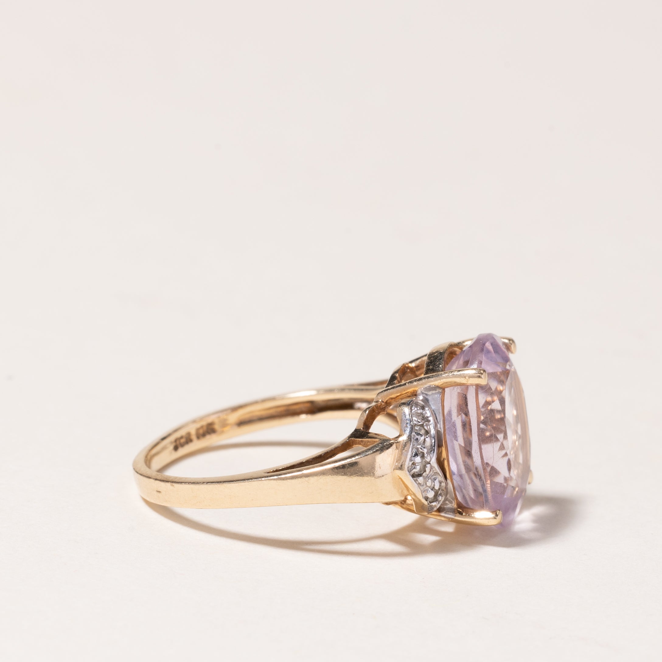 10K Yellow Gold Pink Quartz & Diamond Ring | 4.12ct, 0.02ctw | SZ 5.25 |