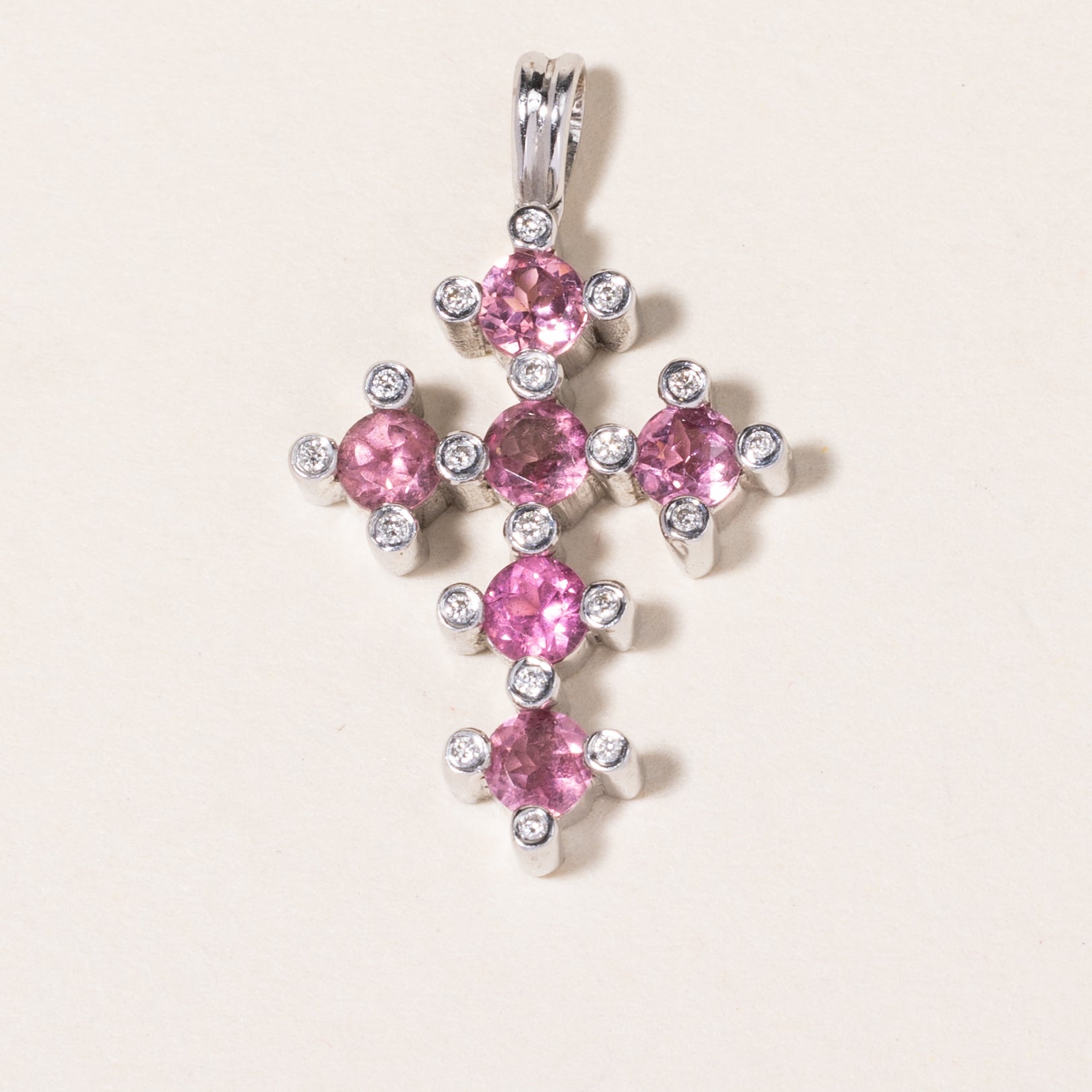 18K White Gold Pink Tourmaline & Diamond Cross Pendant | 0.96ct, 0.10ctw |