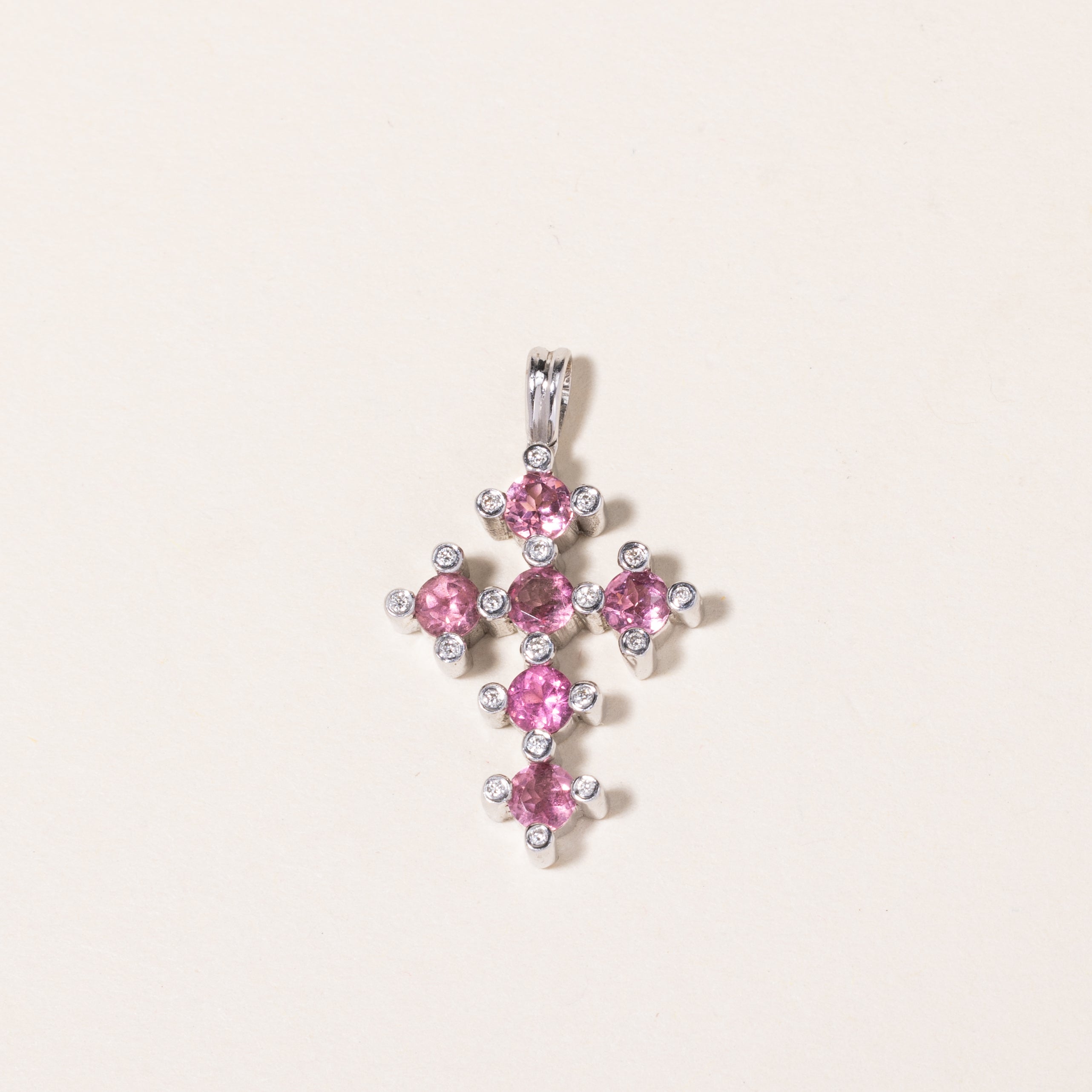 18K White Gold Pink Tourmaline & Diamond Cross Pendant | 0.96ct, 0.10ctw |
