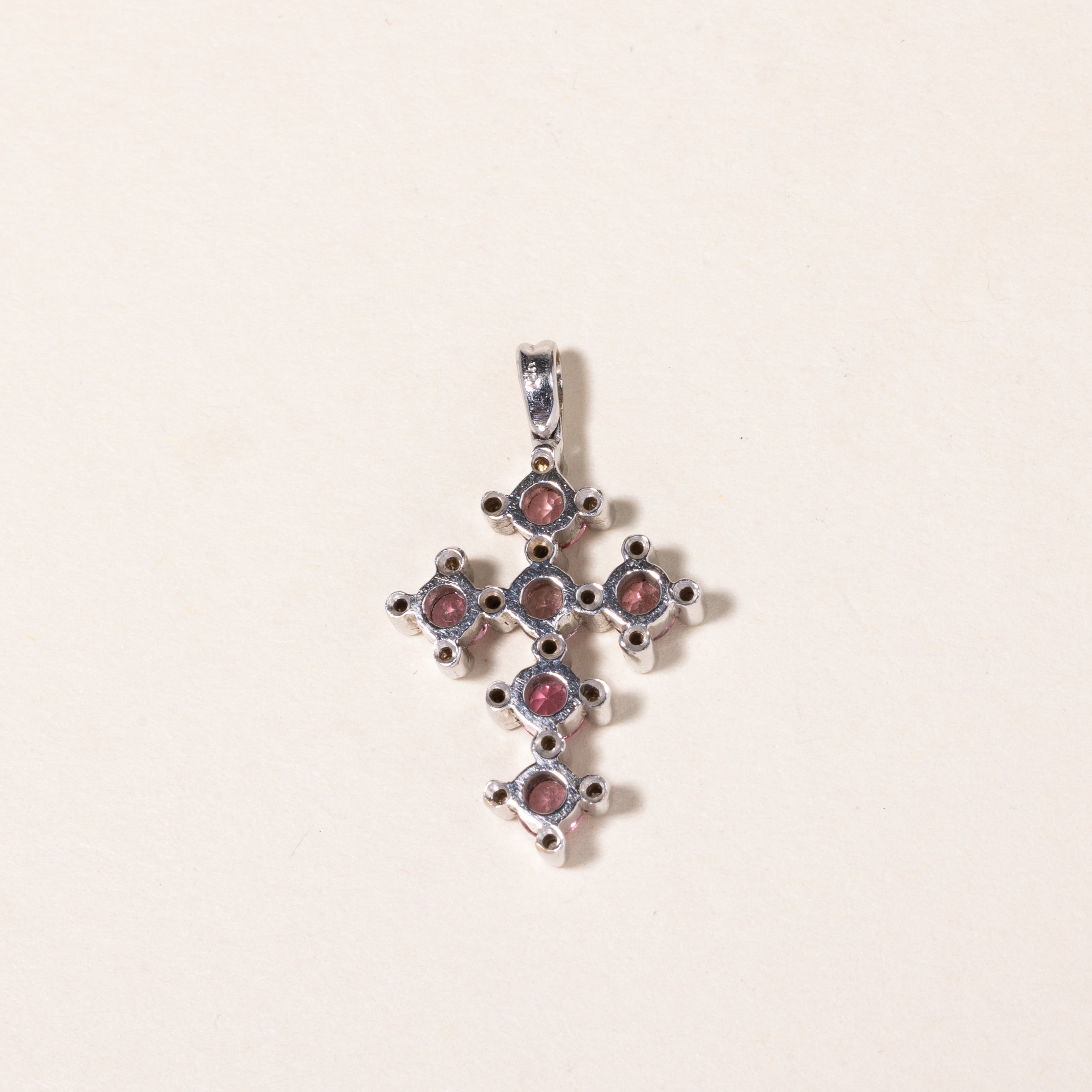 18K White Gold Pink Tourmaline & Diamond Cross Pendant | 0.96ct, 0.10ctw |