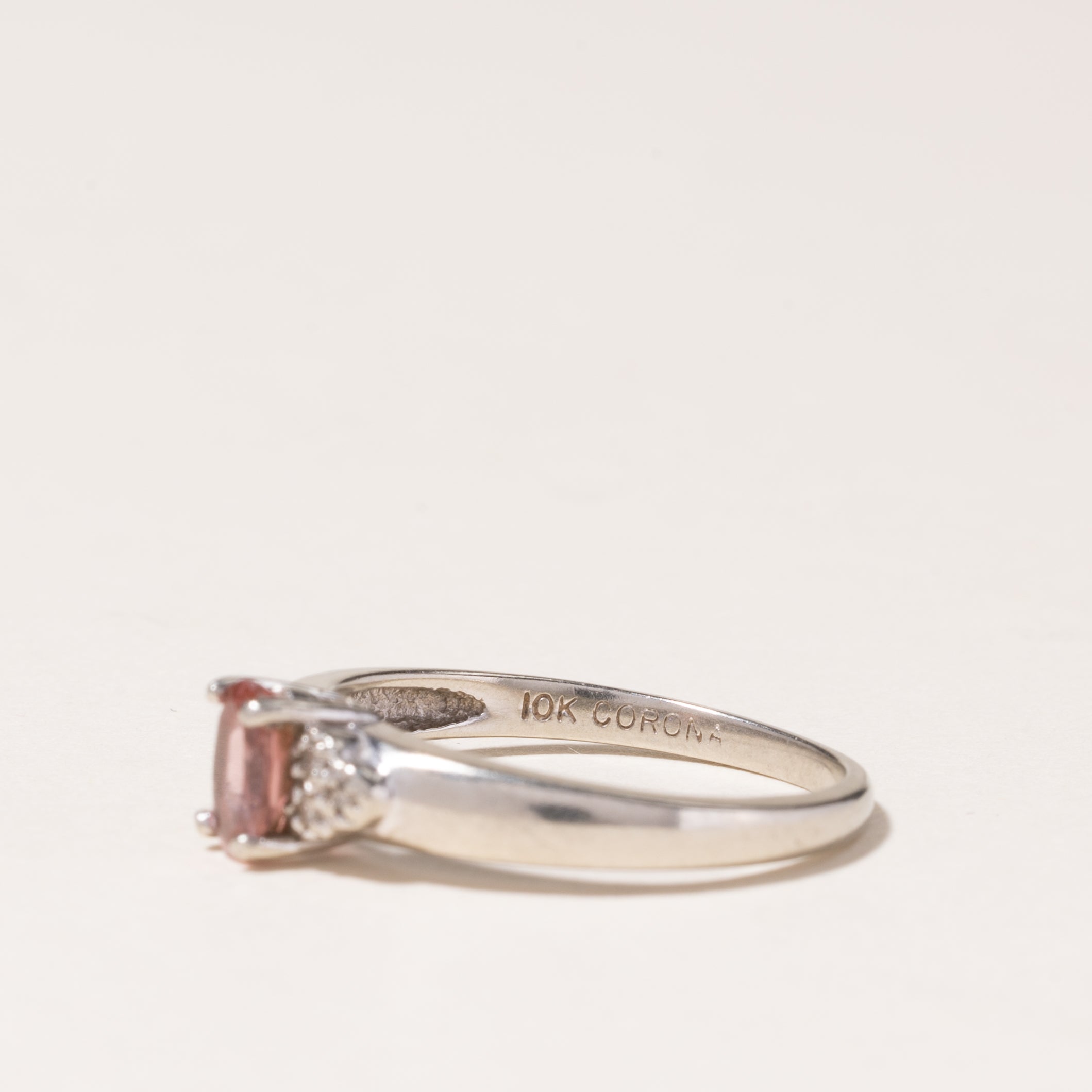 10K White Gold Pink Tourmaline & Diamond Ring | 0.45ctw, 0.03ctw | SZ 6.5 |