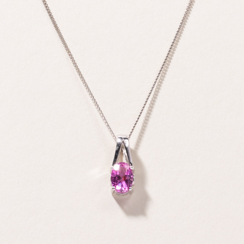 10K White Gold Pink Sapphire Pendant Necklace | 0.90ct | 16" |