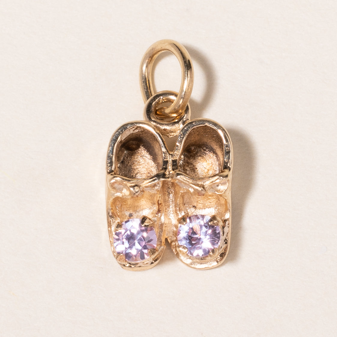 10K Yellow Gold Pink Sapphire Baby Shoes Charm | 0.20ctw |