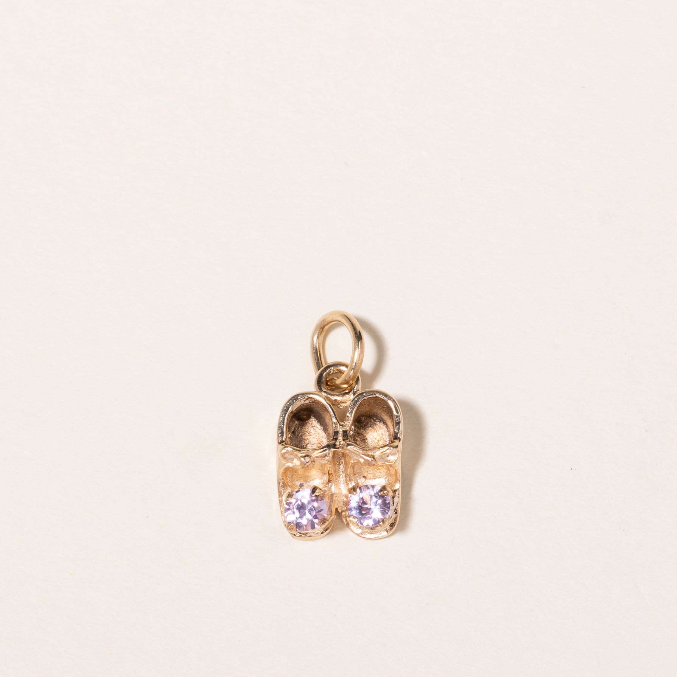 10K Yellow Gold Pink Sapphire Baby Shoes Charm | 0.20ctw |