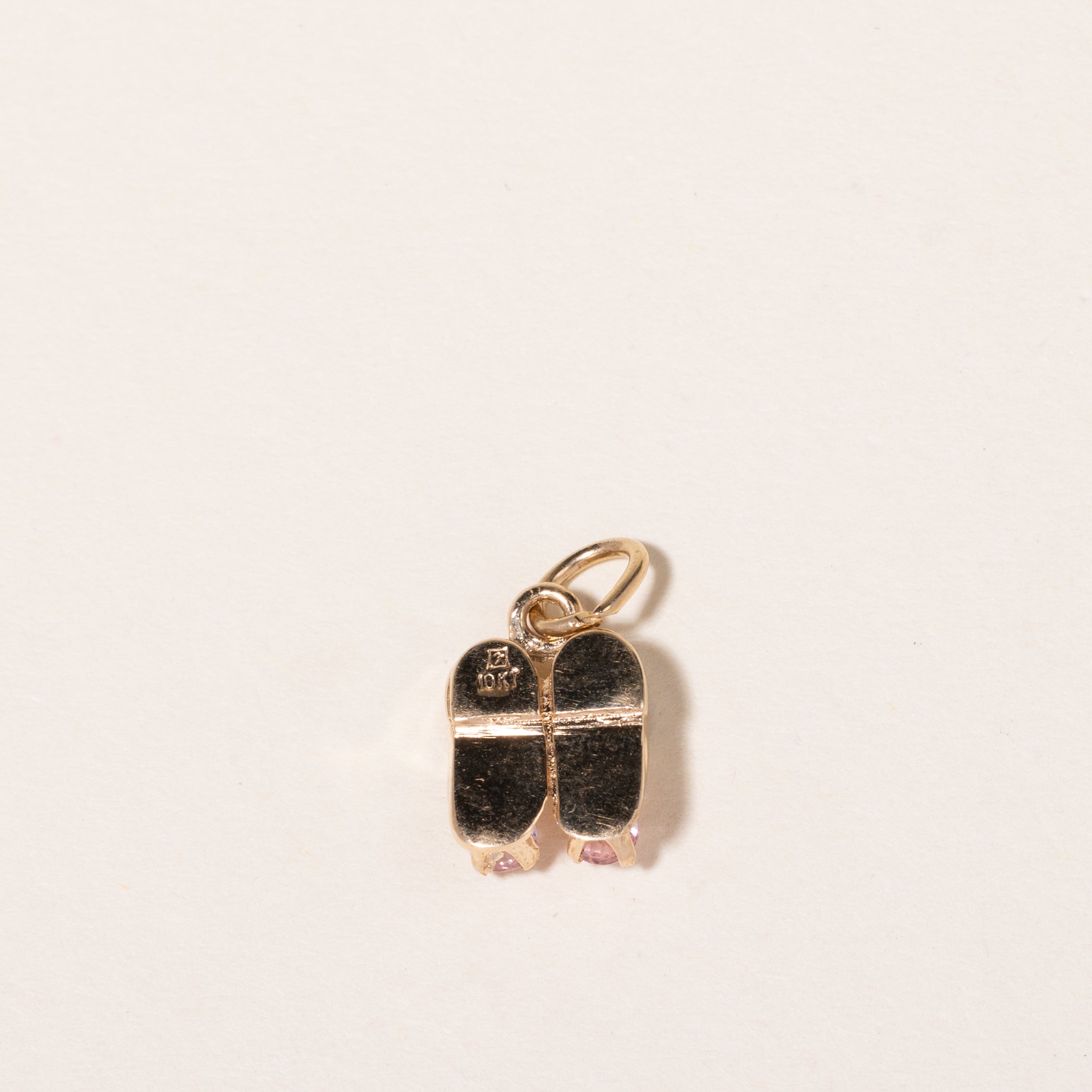 10K Yellow Gold Pink Sapphire Baby Shoes Charm | 0.20ctw |