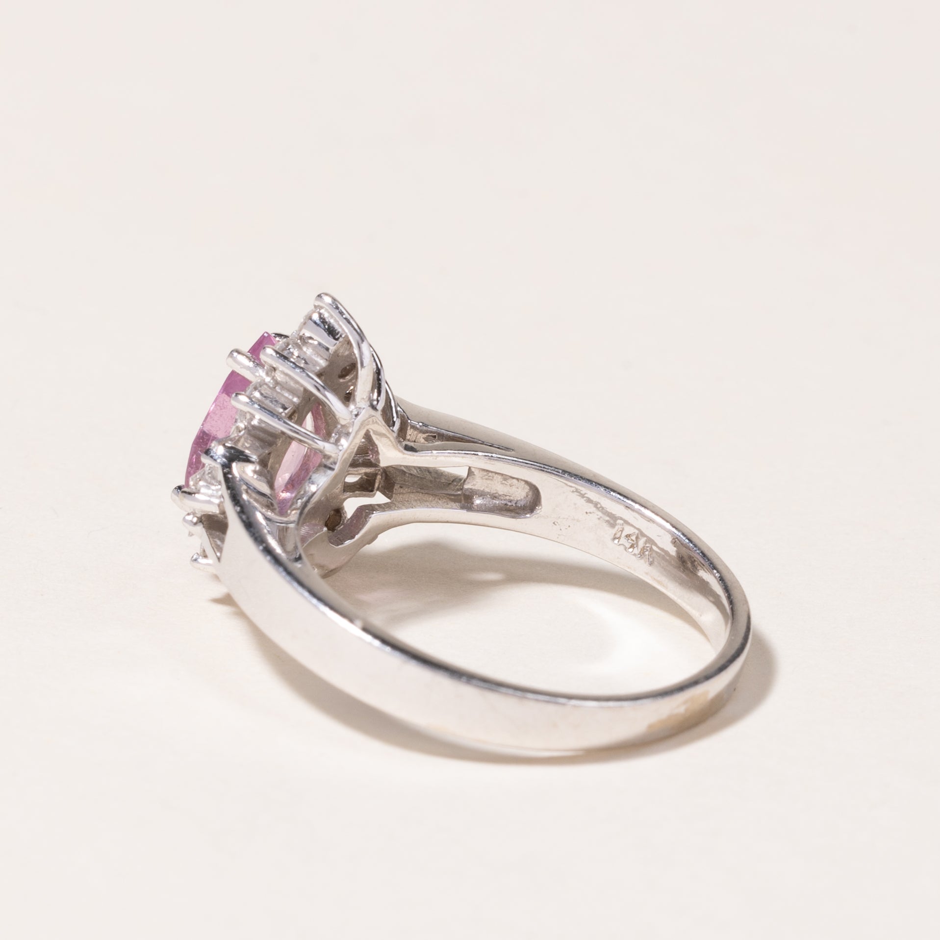 14K White Gold Pear Cut Pink Sapphire Ring | 1.44ct, 0.39ctw | SZ 7 |