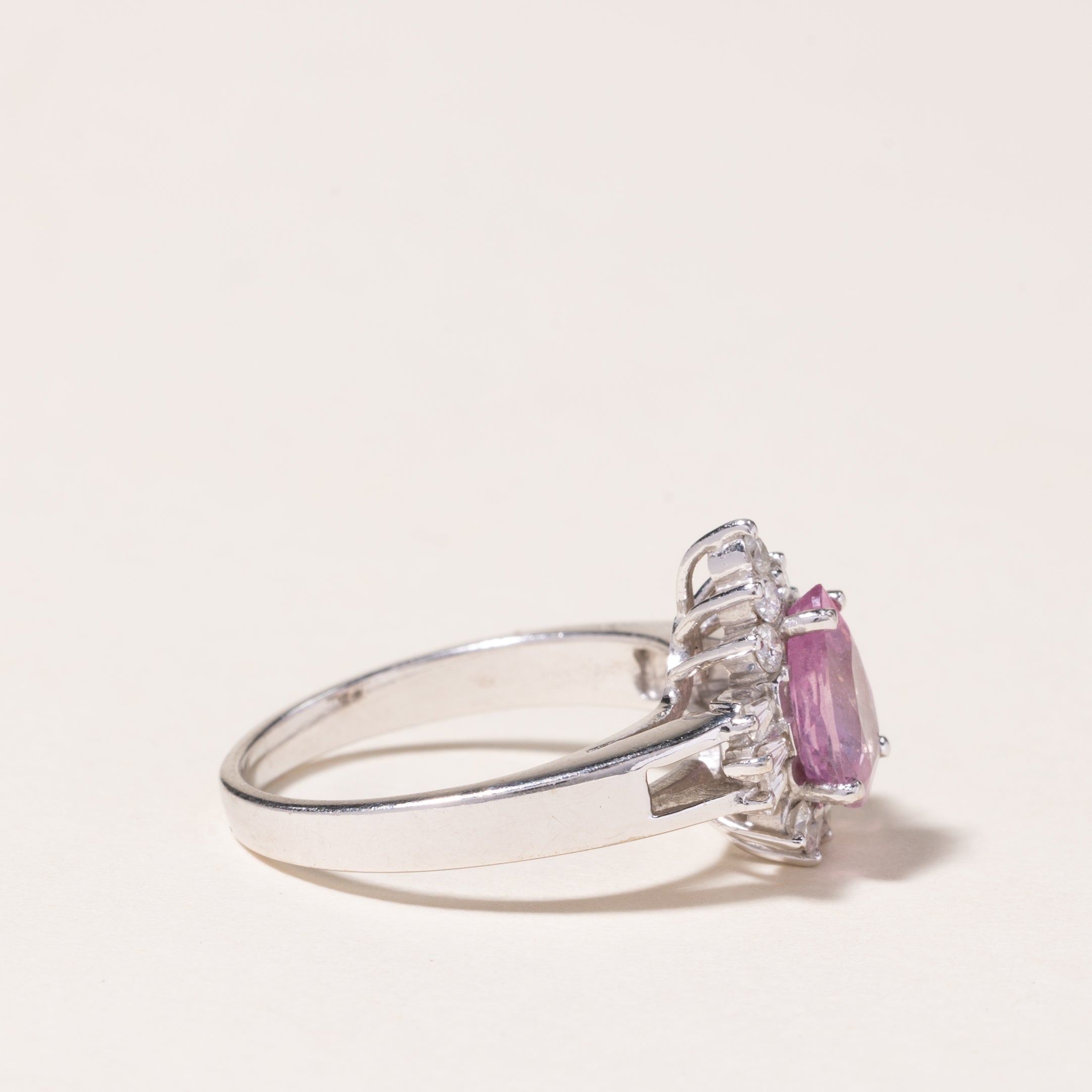 14K White Gold Pear Cut Pink Sapphire Ring | 1.44ct, 0.39ctw | SZ 7 |