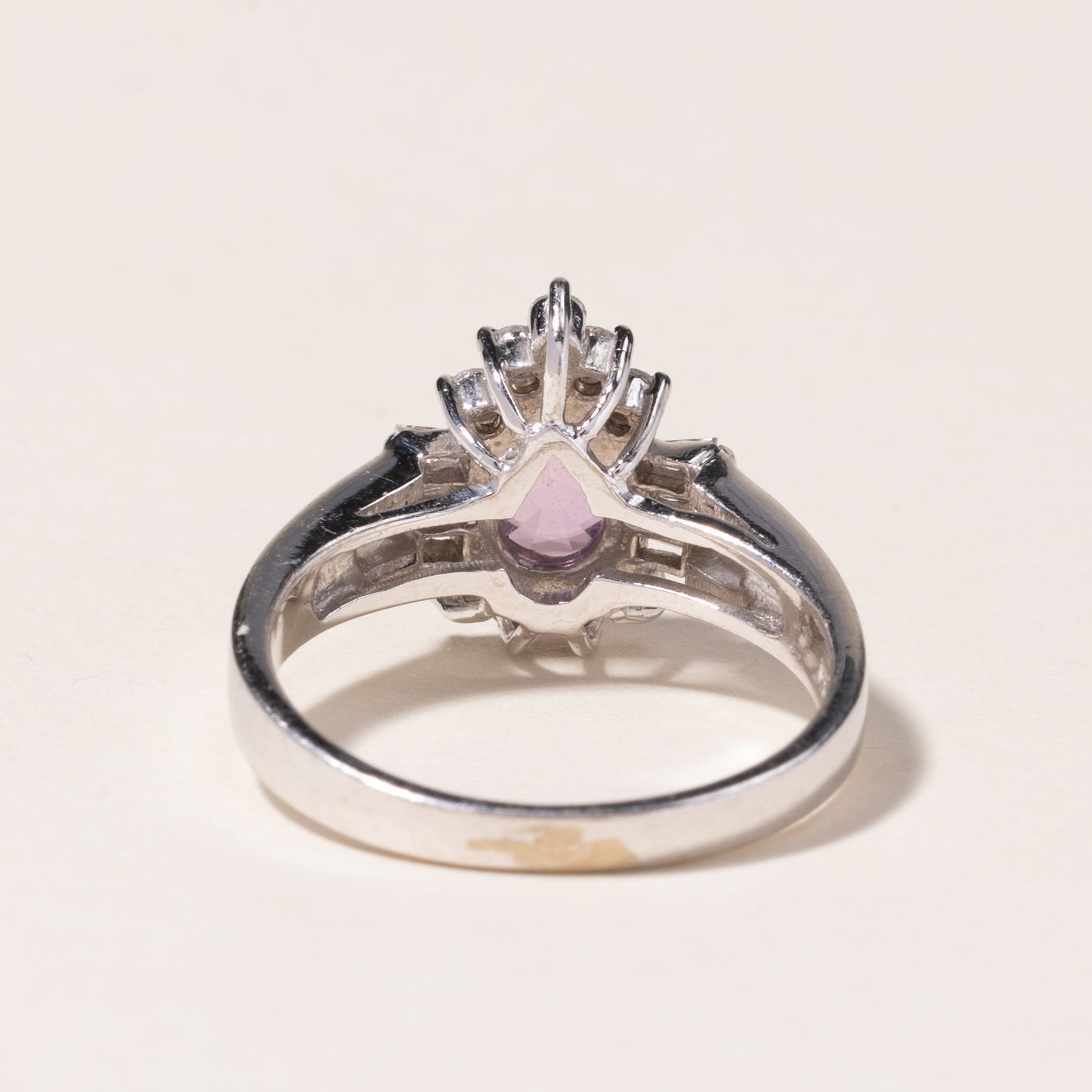14K White Gold Pear Cut Pink Sapphire Ring | 1.44ct, 0.39ctw | SZ 7 |