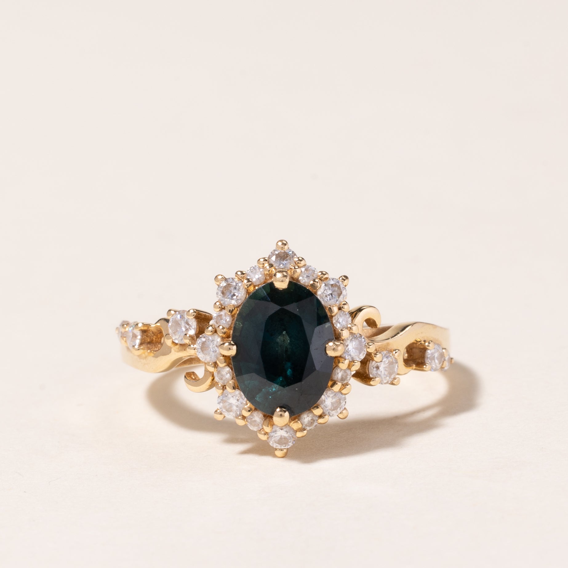 18K Yellow Gold London Blue Topaz & Moissanite Ring | 1.46ct, 0.26ctw | SZ 6.75 |