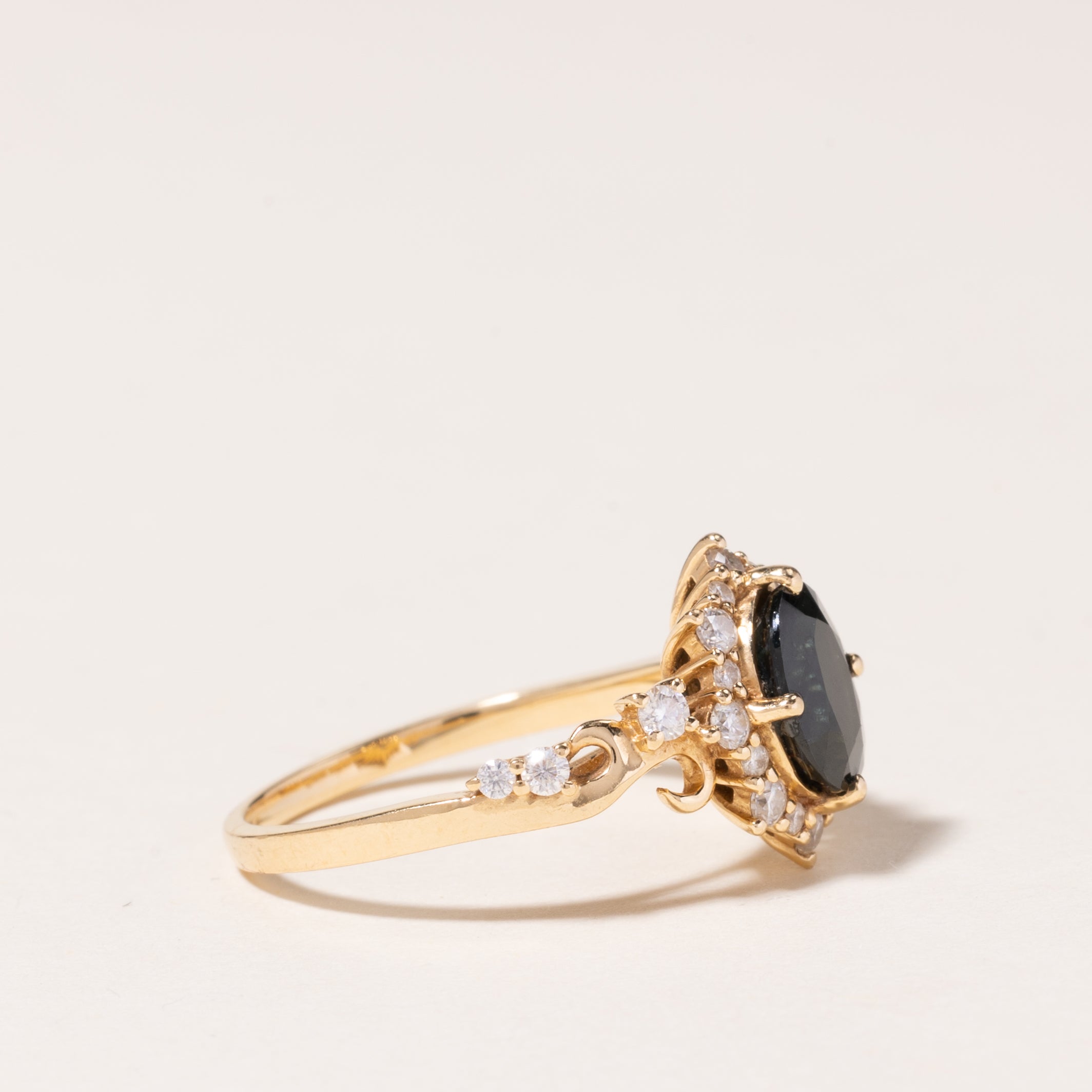 18K Yellow Gold London Blue Topaz & Moissanite Ring | 1.46ct, 0.26ctw | SZ 6.75 |