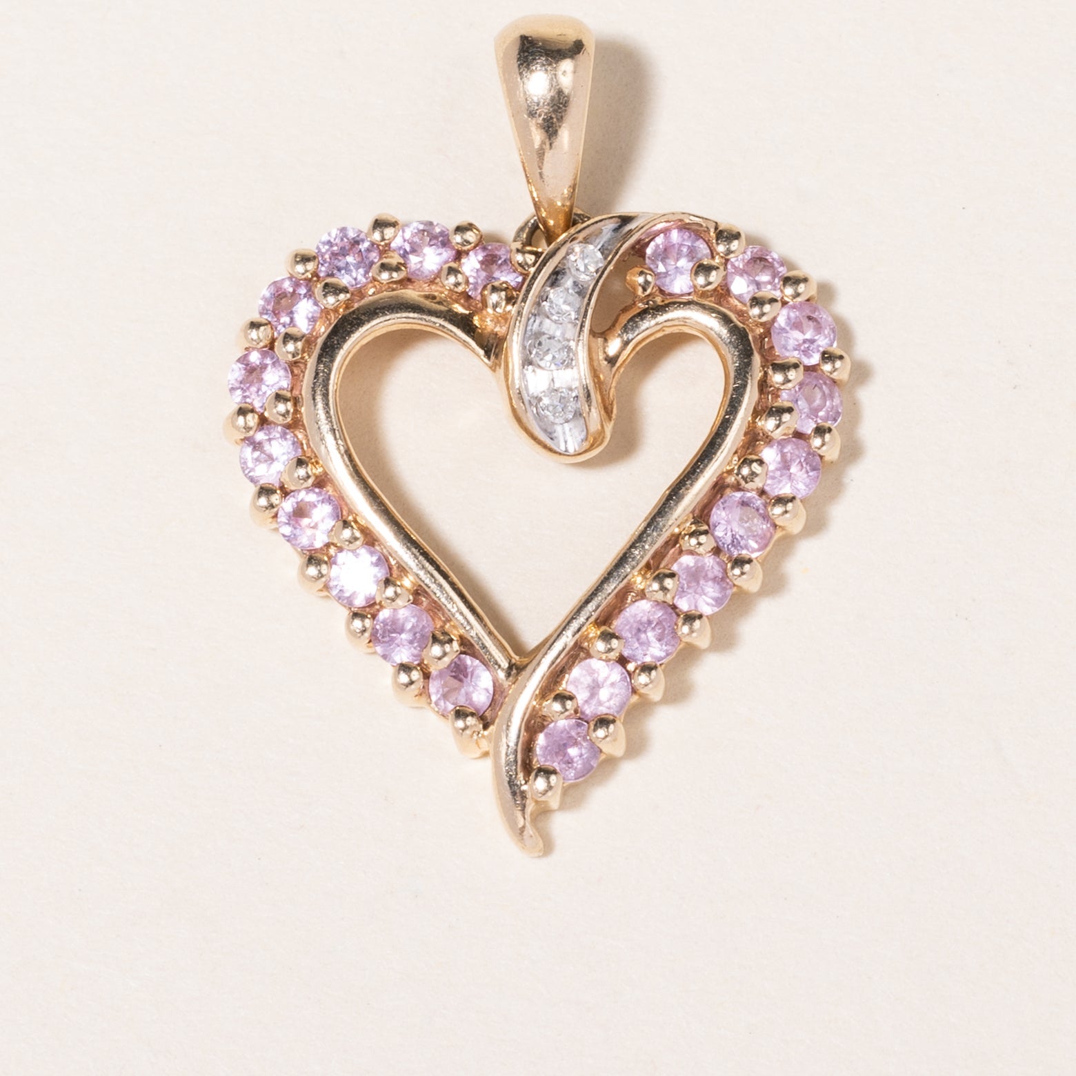 10K Yellow Gold Pink Topaz & Diamond Heart Pendant | 0.80ctw, 0.02ctw |
