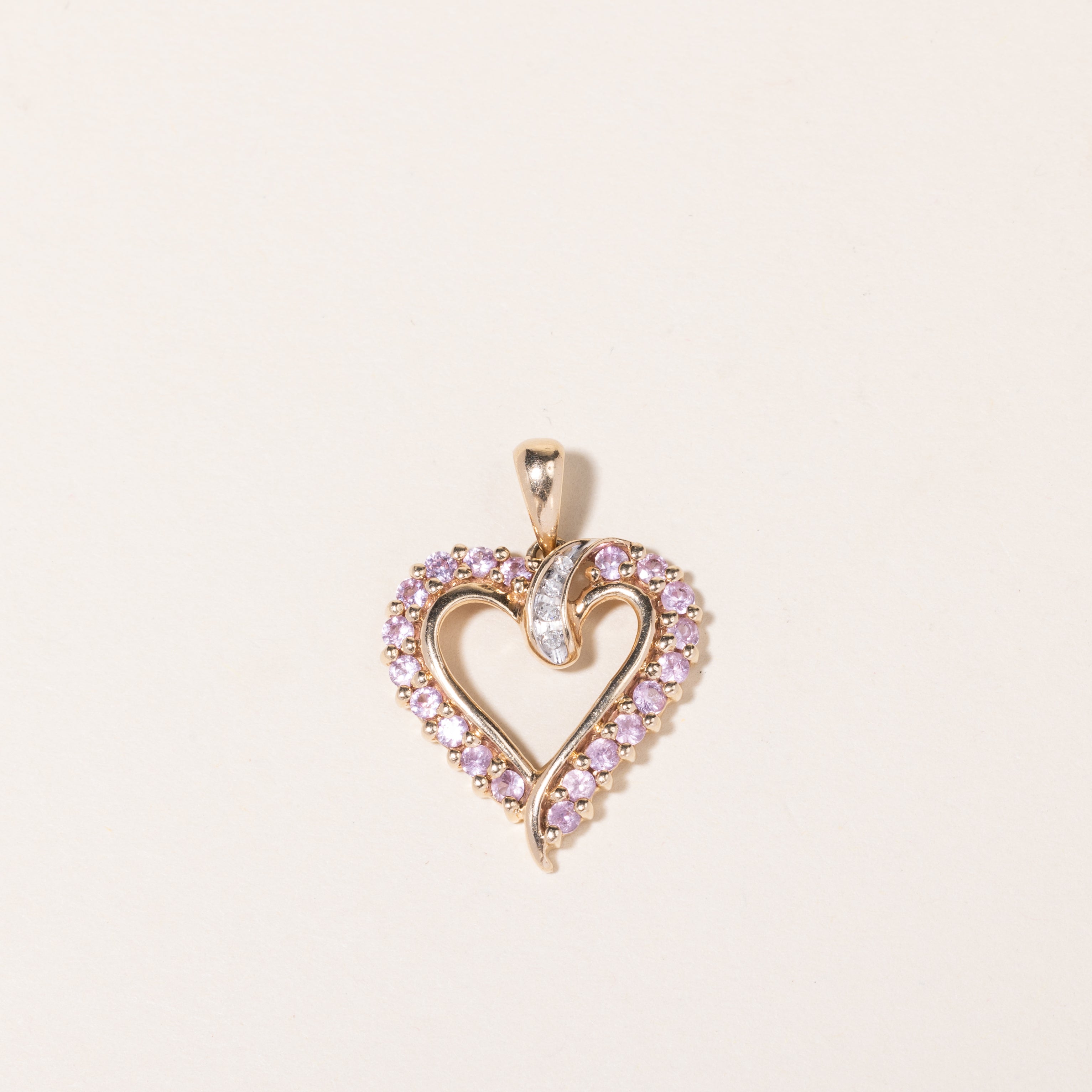 10K Yellow Gold Pink Topaz & Diamond Heart Pendant | 0.80ctw, 0.02ctw |