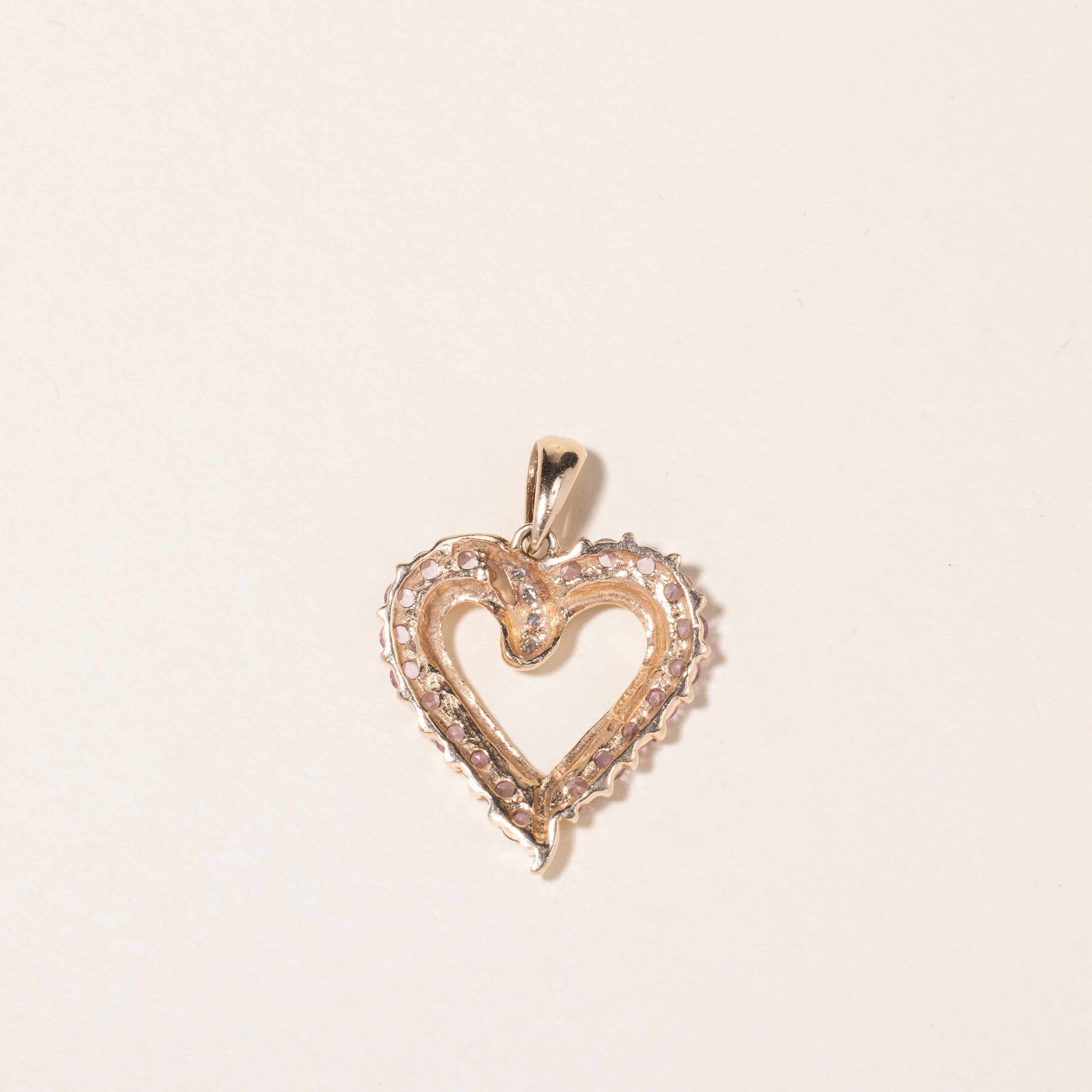 10K Yellow Gold Pink Topaz & Diamond Heart Pendant | 0.80ctw, 0.02ctw |